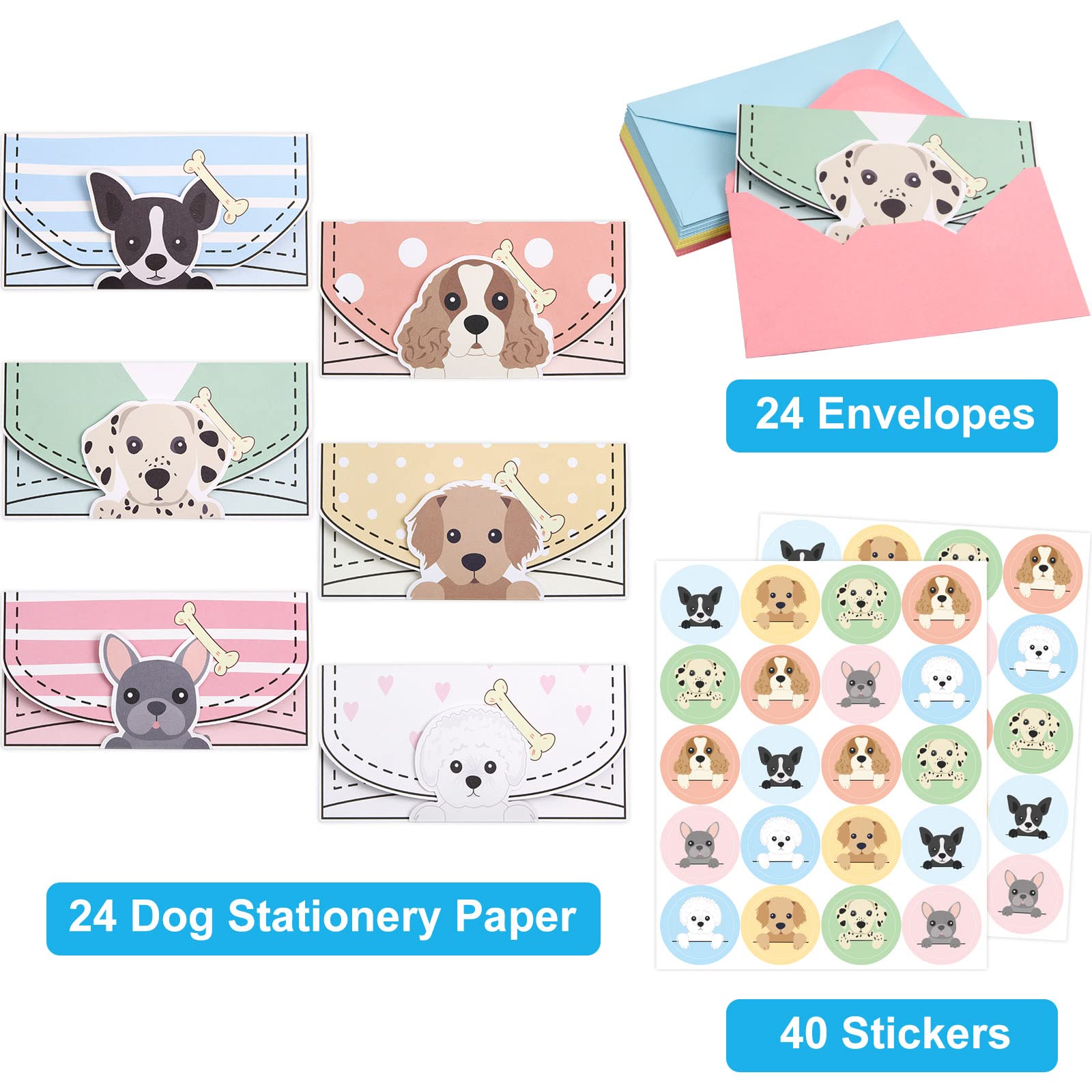 24 Pcs Letter Writing Stationery Paper Set Dog Design Greeting Cards with Envelopes for Kids Classroom Birthday Party - Image 3