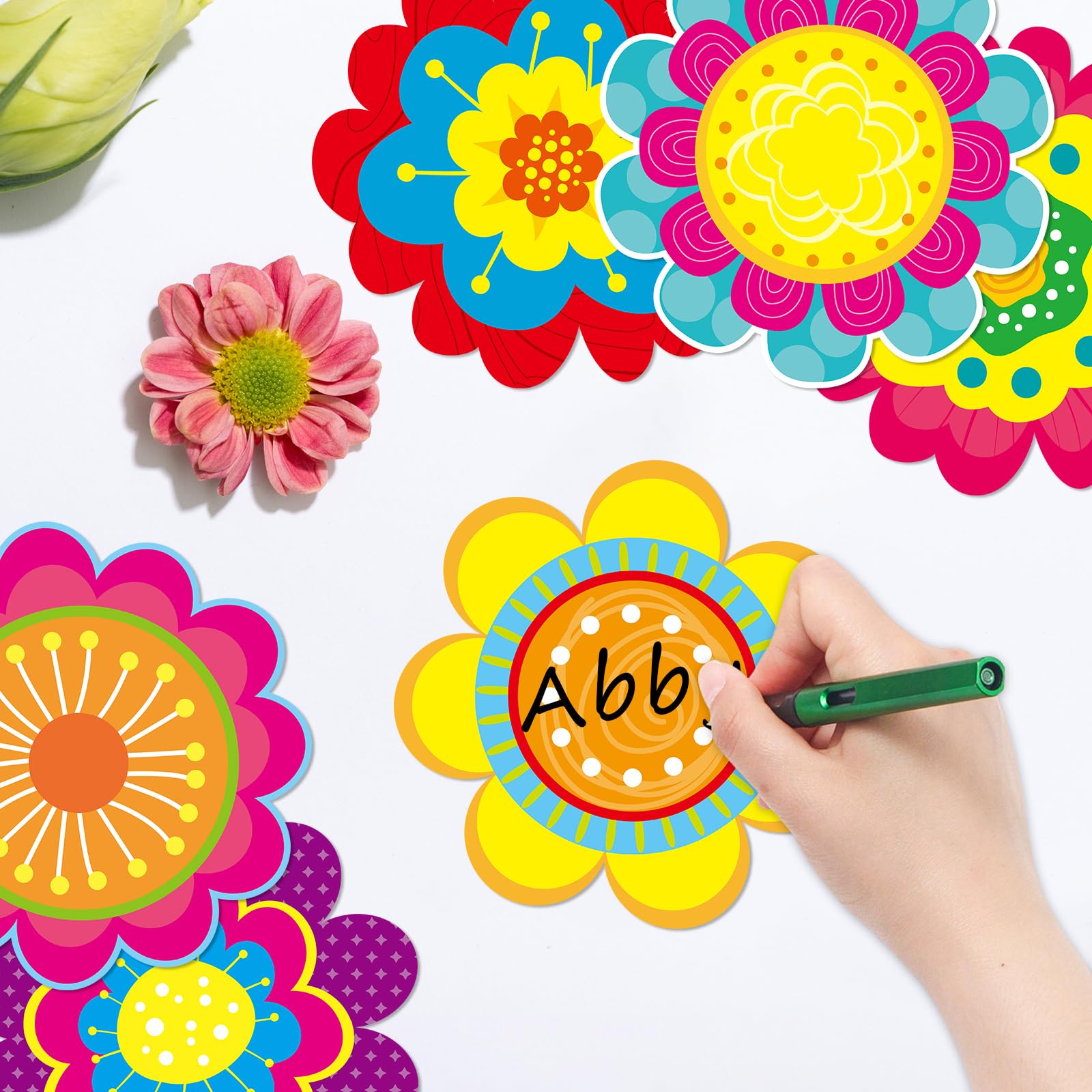 54Pcs Flower Cutouts Summer Tropical Flowers Bulletin Board Decor Cut-Outs for Home Office Back to School Classroom Decoration Birthday Party Baby Shower Supplies - Image 4