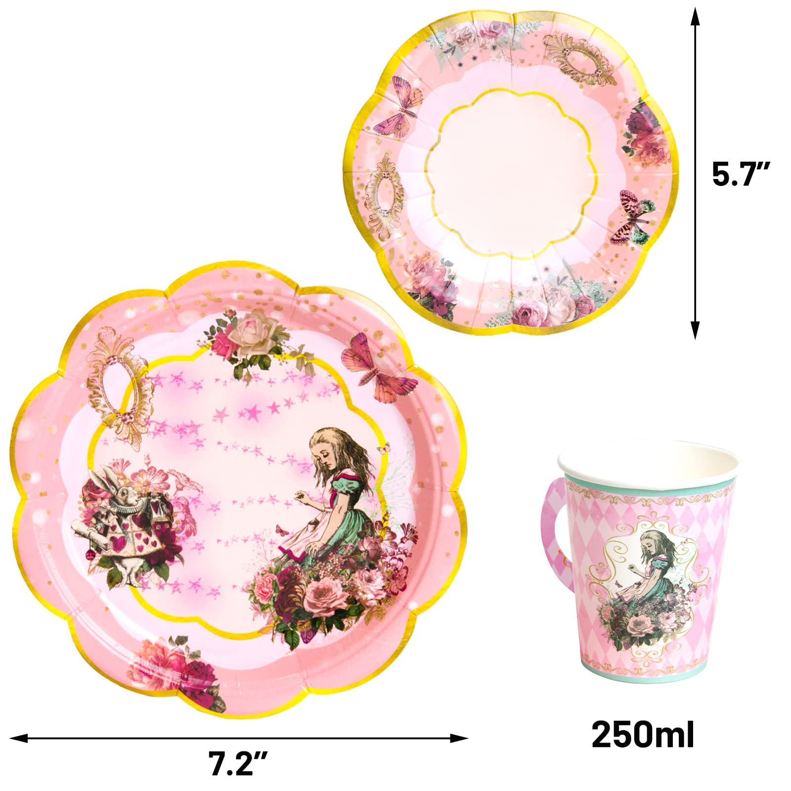 Alice and Wonderland Paper Plates and Cups Paper Saucers Mad Hatter Tea Party Alice Party Decorations Decor Baby Shower Birthday Favor Supplies - Image 3