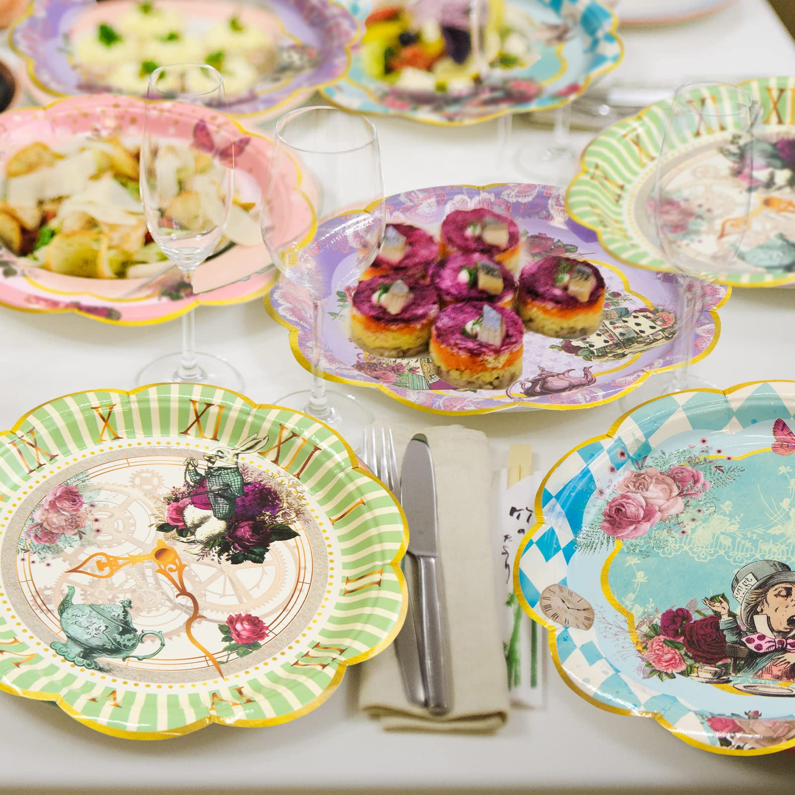 Alice and Wonderland Paper Plates and Cups Paper Saucers Mad Hatter Tea Party Alice Party Decorations Decor Baby Shower Birthday Favor Supplies - Image 6