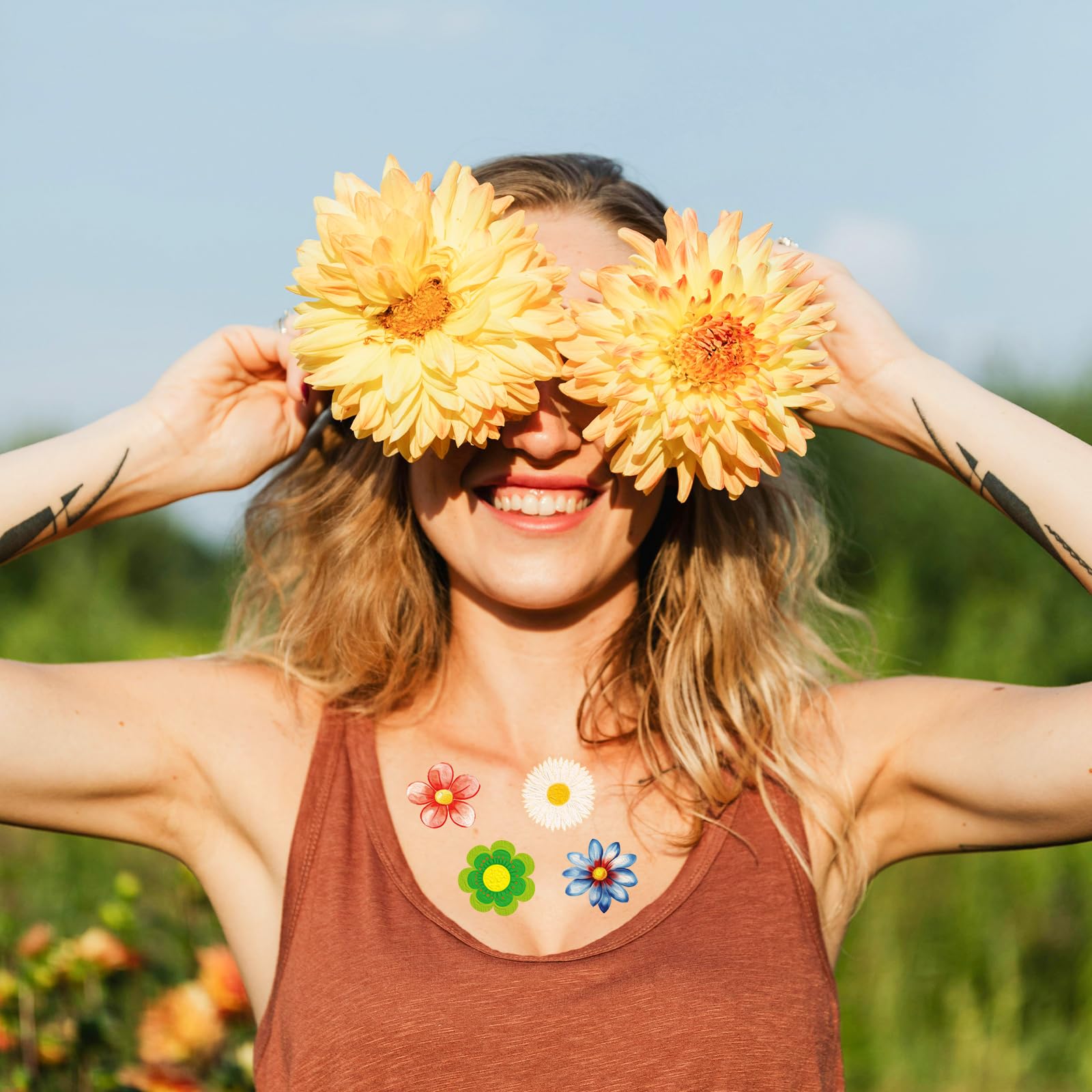 Ceiba Tree 100pcs Flower Temporary Tattoos Spring Party Supplies Assorted Flowers Floral Tattoos Party Favors - Image 7