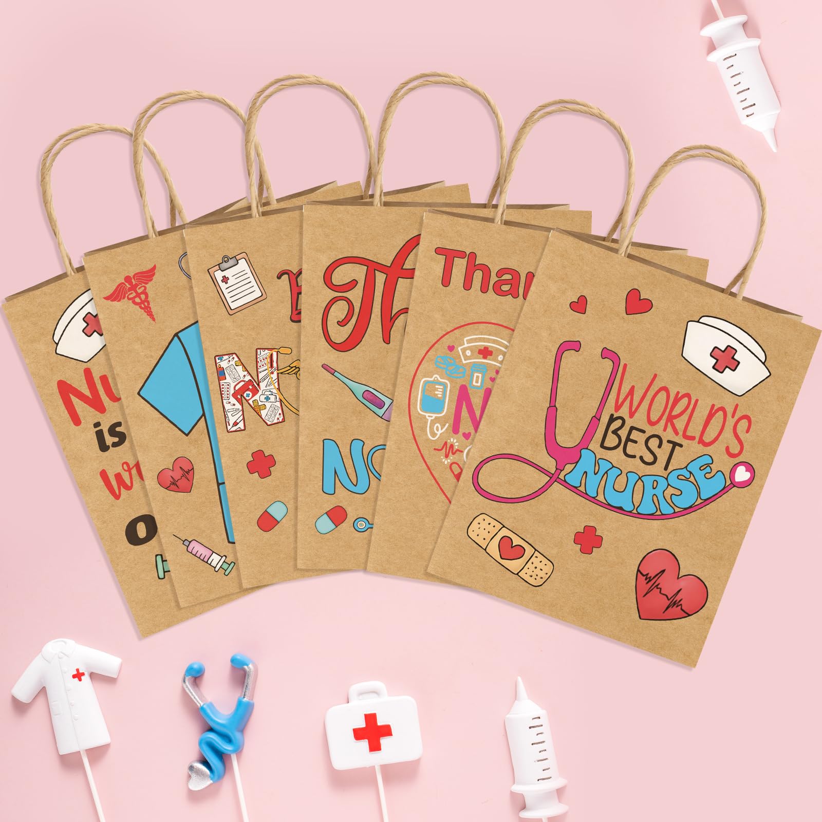 ceiba tree 12 Pcs Nurses Week Gift Bags Kraft Paper with Handles 9 x 7 x 3 Thank You Nurse Appreciation RN Graduation Party Healthcare Worker Medical Staff - Image 3