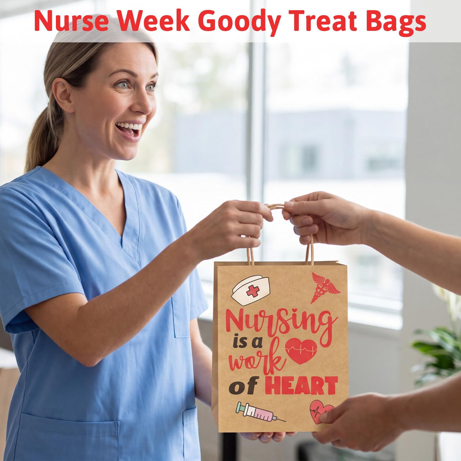 ceiba tree 12 Pcs Nurses Week Gift Bags Kraft Paper with Handles 9 x 7 x 3 Thank You Nurse Appreciation RN Graduation Party Healthcare Worker Medical Staff - Image 4