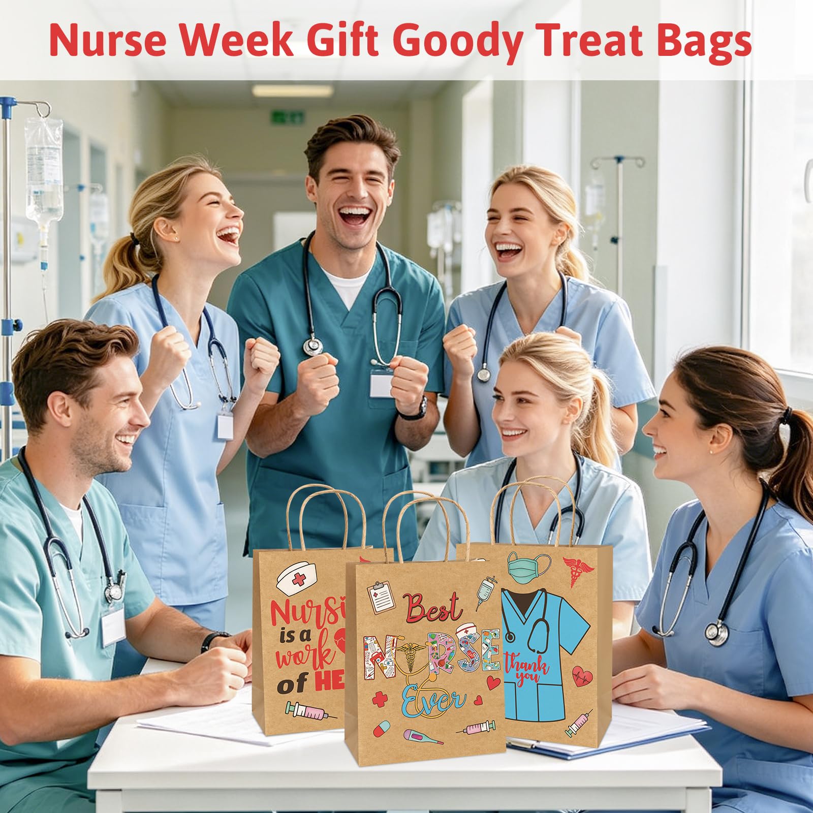 ceiba tree 12 Pcs Nurses Week Gift Bags Kraft Paper with Handles 9 x 7 x 3 Thank You Nurse Appreciation RN Graduation Party Healthcare Worker Medical Staff - Image 5