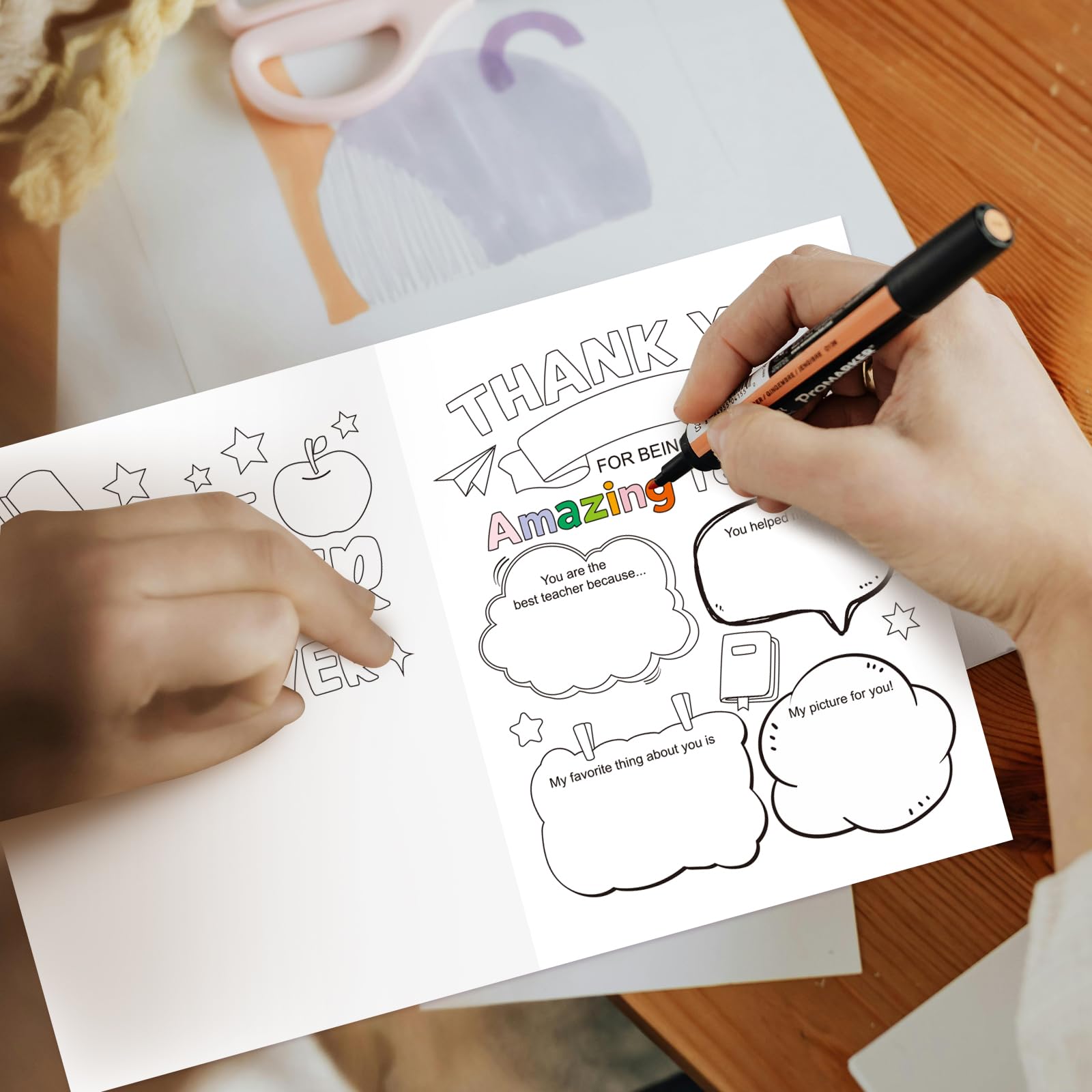 ceiba tree 12Pcs Coloring Teacher Thank You Cards Kindergarten Teachers Appreciation Week Funny Fill In The Blanks Cards with Envelopes and Stickers Gifts for End of The Year Graduation - Image 4