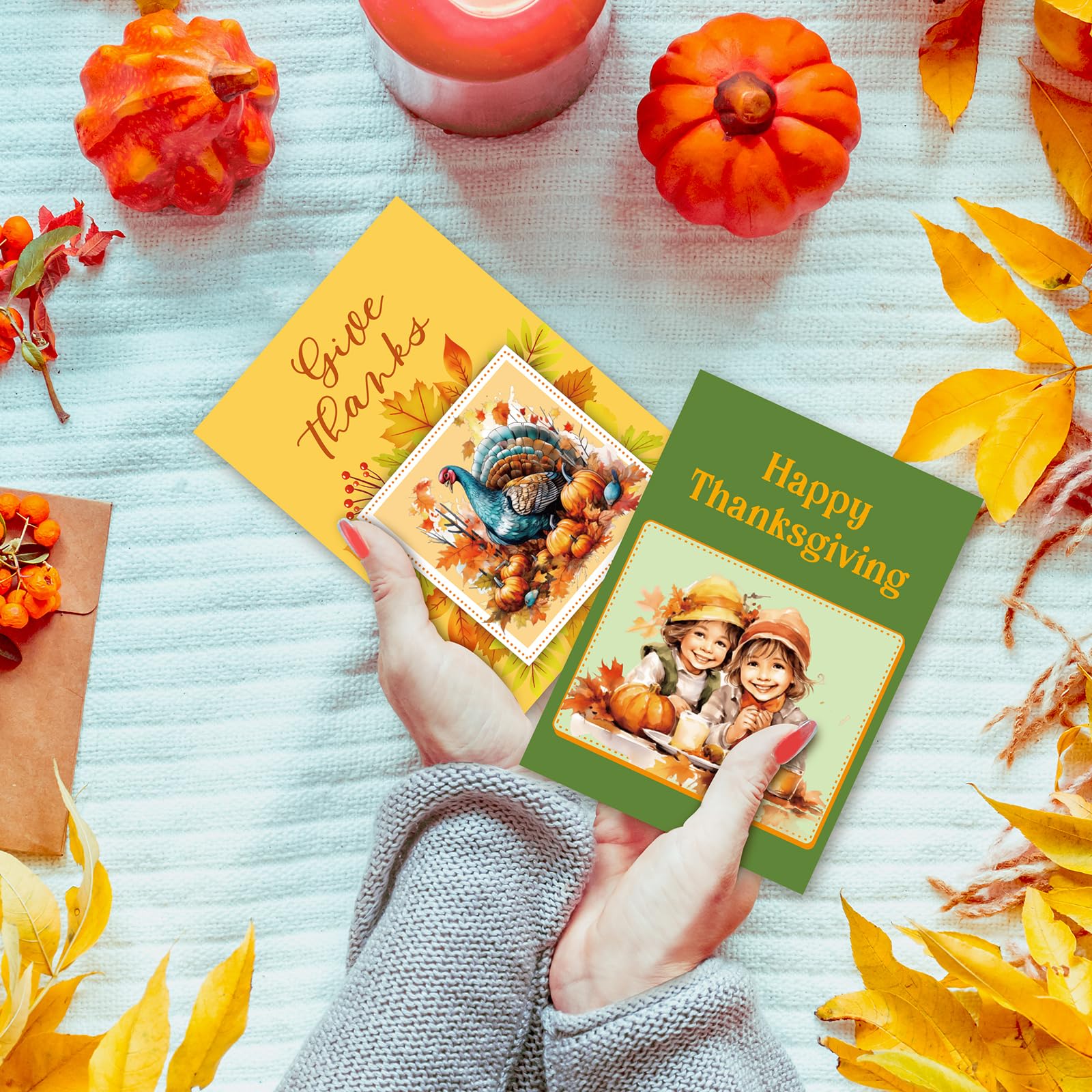 ceiba tree 20Pcs Vintage Thanksgiving Cards Retro Autumn Fall Pumpkin Greeting Cards Happy Thanksgiving Day Assorted Thank You Blank Notescards with Envelopes for Classroom Home Office Business - Image 4