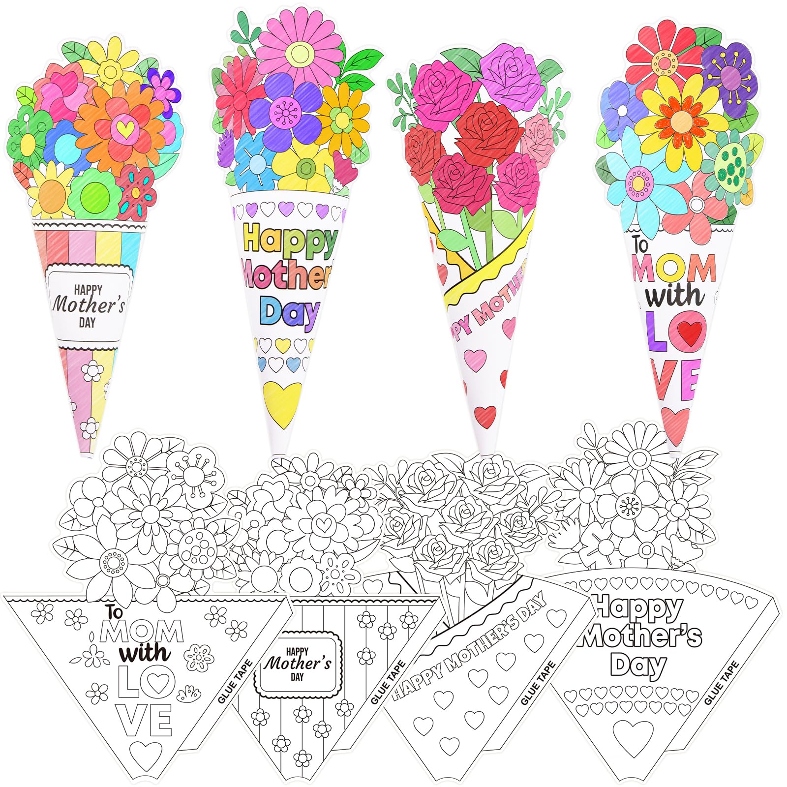 ceiba tree 24 Pcs Color Your Own Mothers Day Bouquet Crafts Happy Mother's Day Coloring DIY Craft Kits for Kids School Classroom Activities Paper Flowers Party Favors - Image 3