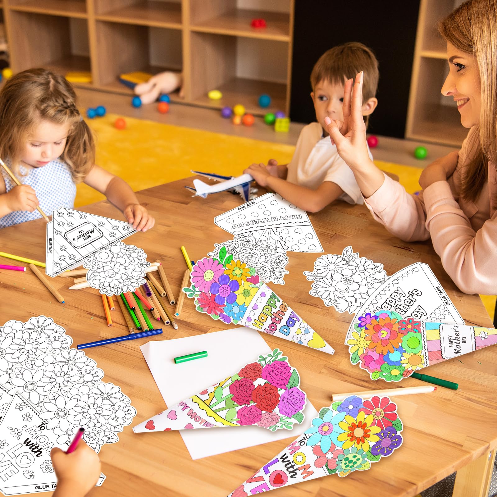 ceiba tree 24 Pcs Color Your Own Mothers Day Bouquet Crafts Happy Mother's Day Coloring DIY Craft Kits for Kids School Classroom Activities Paper Flowers Party Favors - Image 5