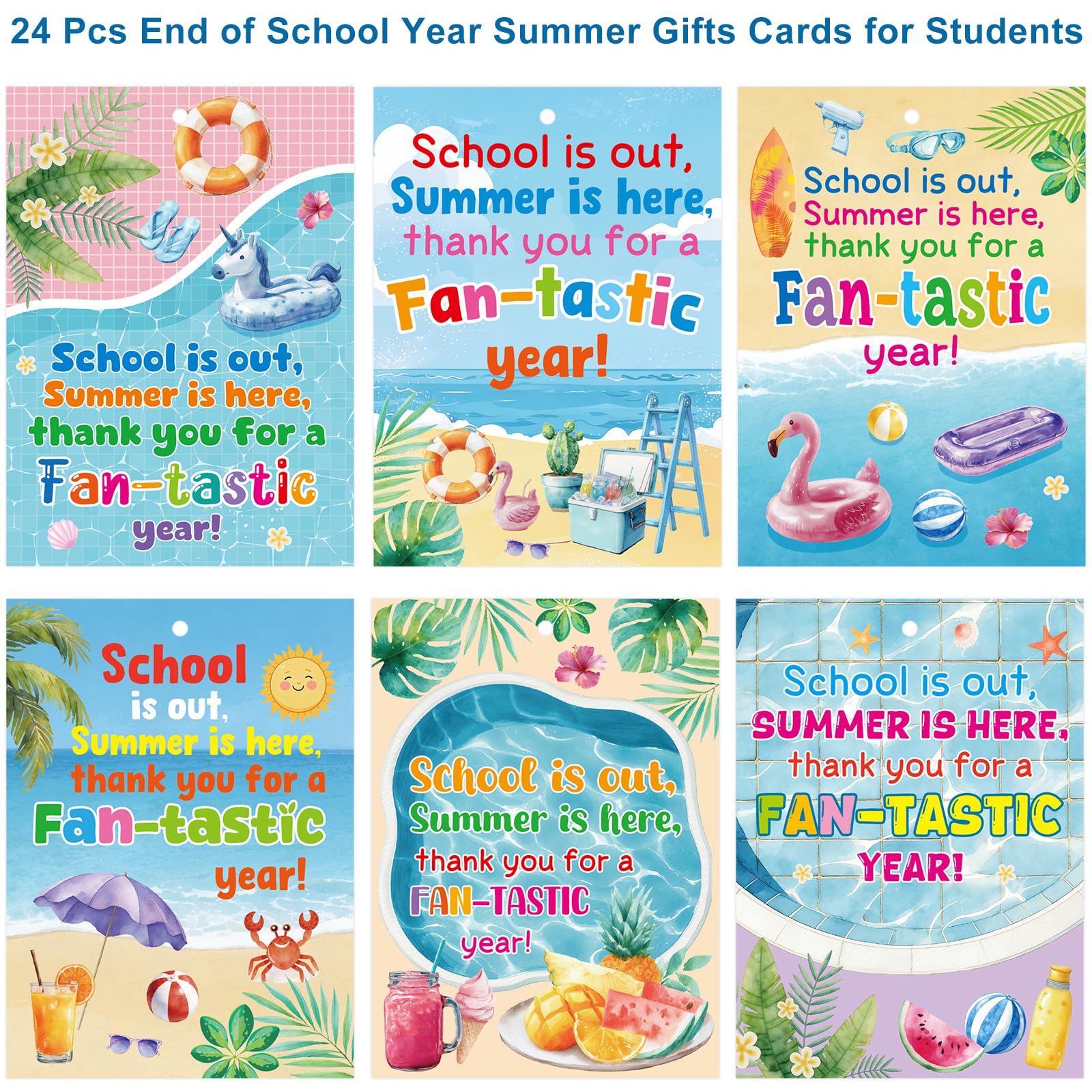 ceiba tree 24 Pcs End of School Year Student Summer Gifts for Kids from Teacher Mini Portable Fans with 24 Cards Manual Cooling Handheld Fans Hand Pressing - Image 3