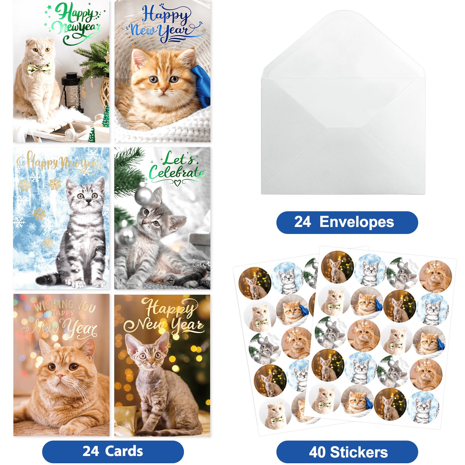 ceiba tree 24Pcs Happy New Year Cards 2026 Gold Foiled New Year Greeting Cards - Image 3