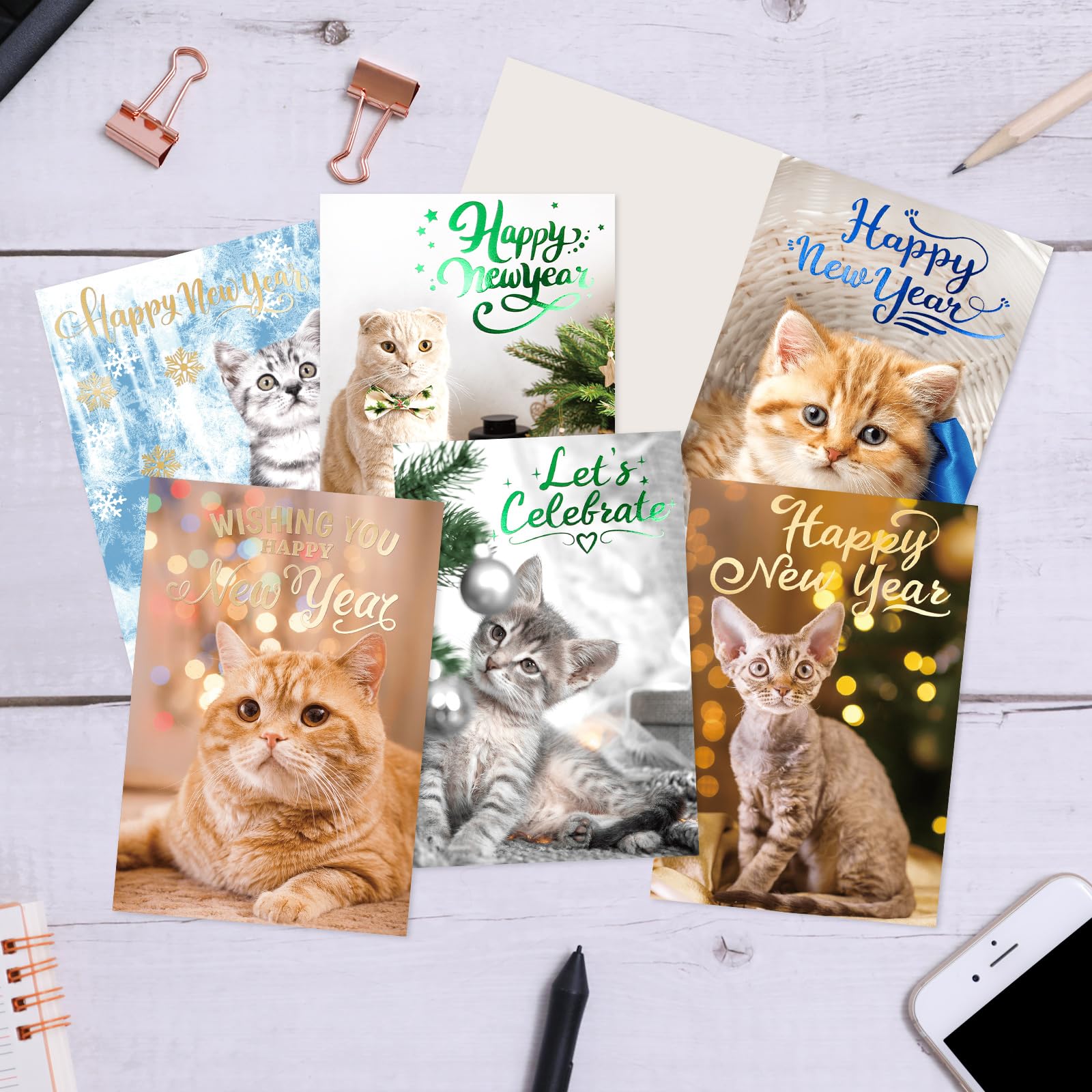 ceiba tree 24Pcs Happy New Year Cards 2026 Gold Foiled New Year Greeting Cards - Image 5