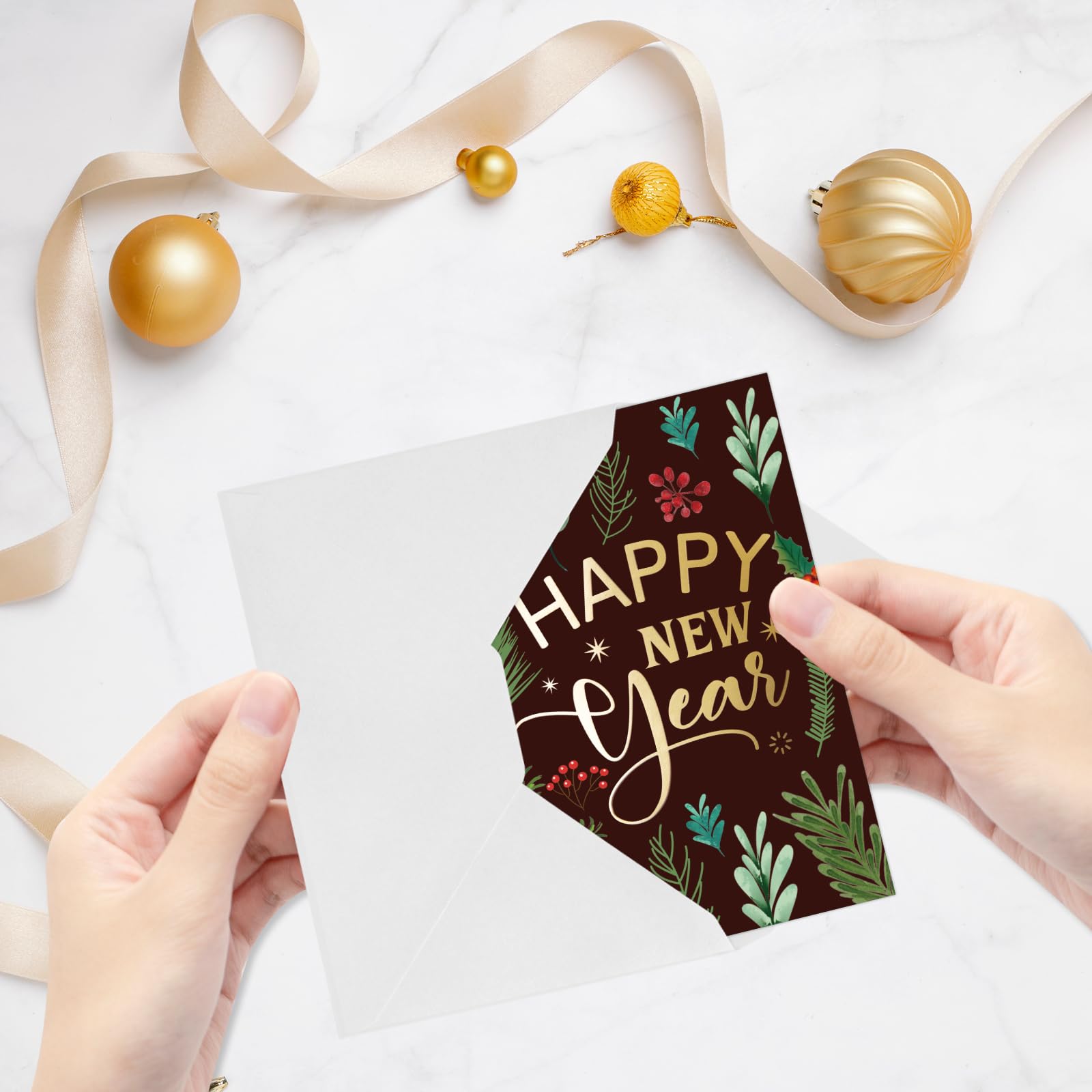 ceiba tree 24Pcs Happy New Year Greeting Cards Bulk 2026 Holiday Gold Foiled Cards with Envelopes and Stickers for New Years Eve Party Supplies Office Business School Classroom - Image 5