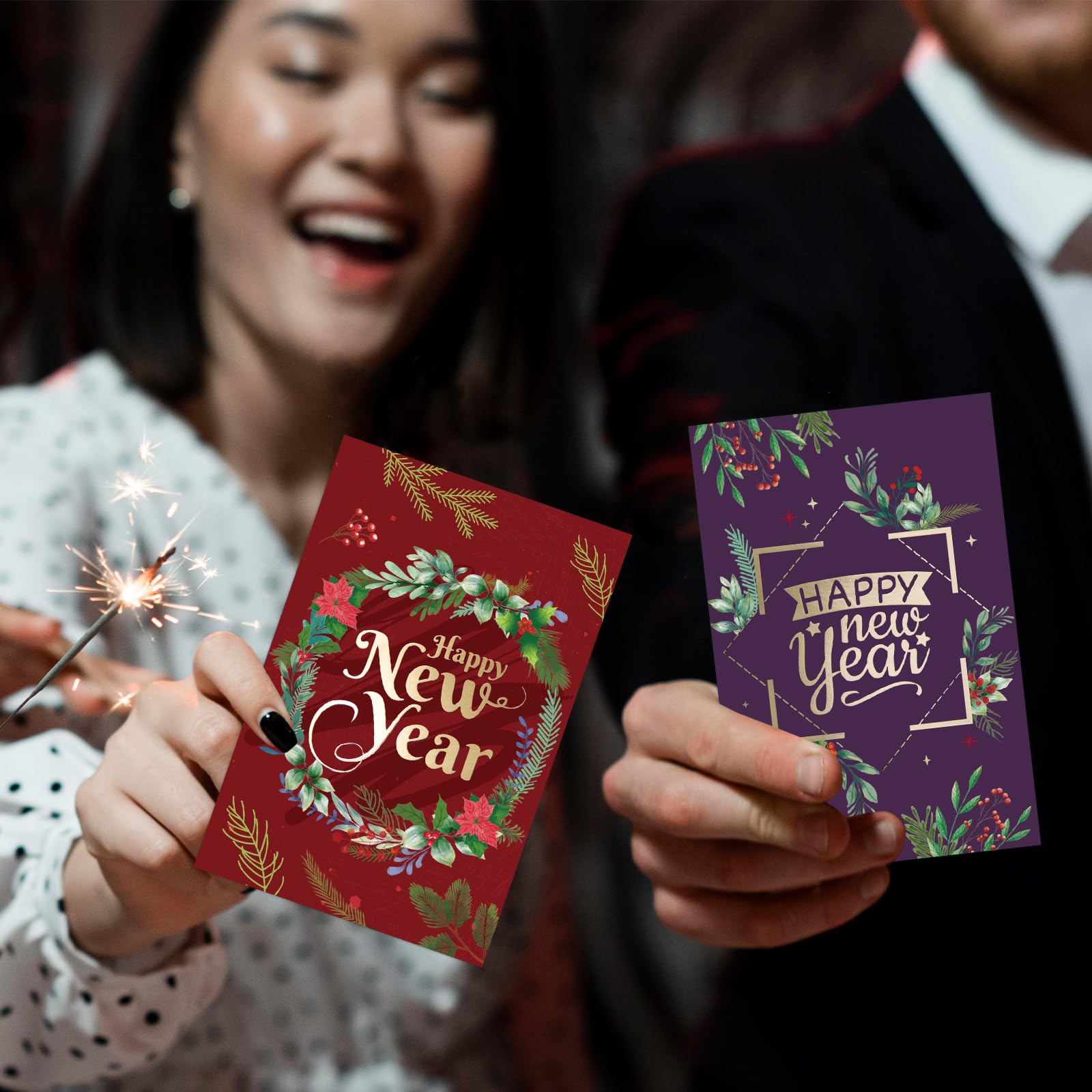 ceiba tree 24Pcs Happy New Year Greeting Cards Bulk 2026 Holiday Gold Foiled Cards with Envelopes and Stickers for New Years Eve Party Supplies Office Business School Classroom - Image 7