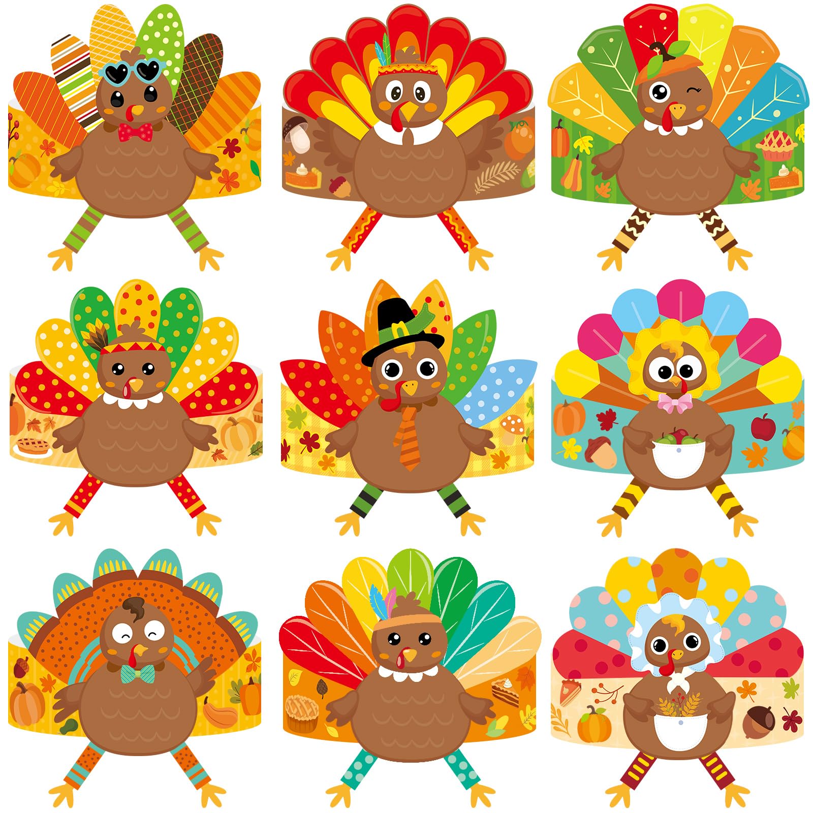ceiba tree 27Pack Turkey Hat Crafts Kit for Kids DIY Thanksgiving Turkey Headbands Paper Crowns Fall Autumn Party Decoration School Classroom Activities - Image 3