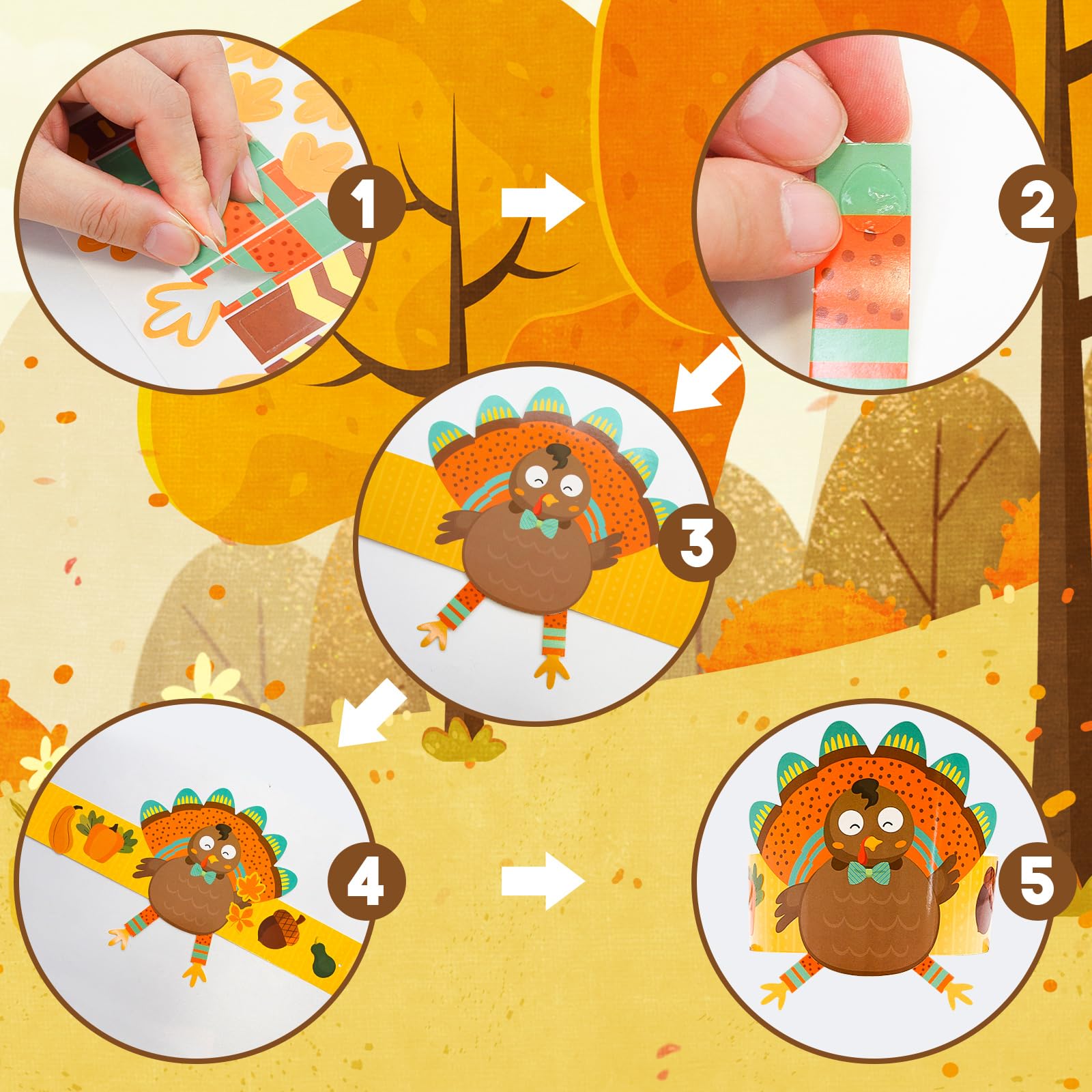 ceiba tree 27Pack Turkey Hat Crafts Kit for Kids DIY Thanksgiving Turkey Headbands Paper Crowns Fall Autumn Party Decoration School Classroom Activities - Image 4