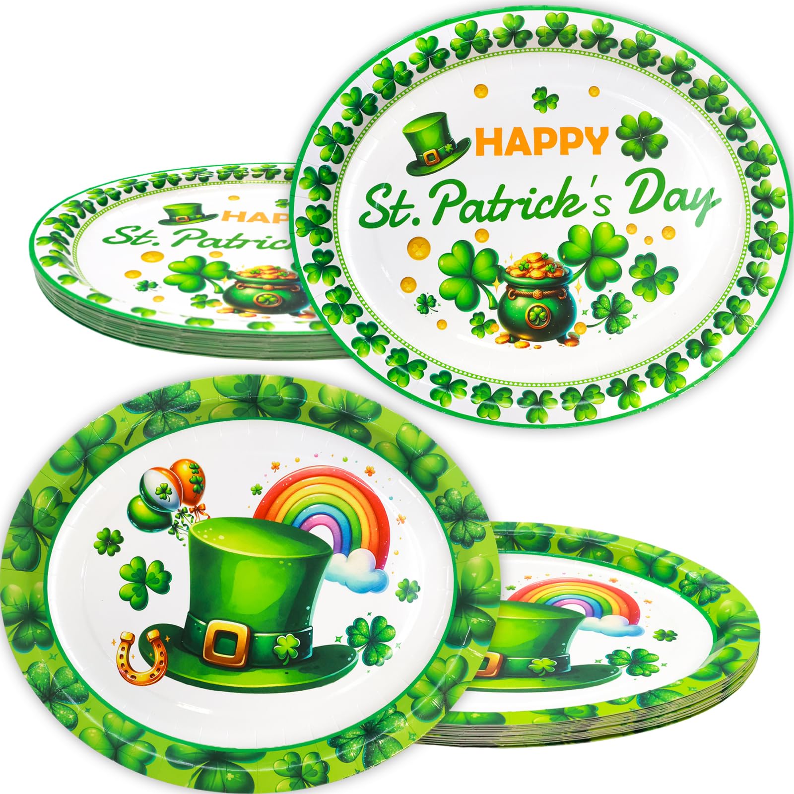 ceiba tree 30pcs St. Patrick's Day Oval Paper Plates Shamrock Green Disposable Plates Tableware Happy St. Patrick's Day Party Dinner Supplies - Image 3