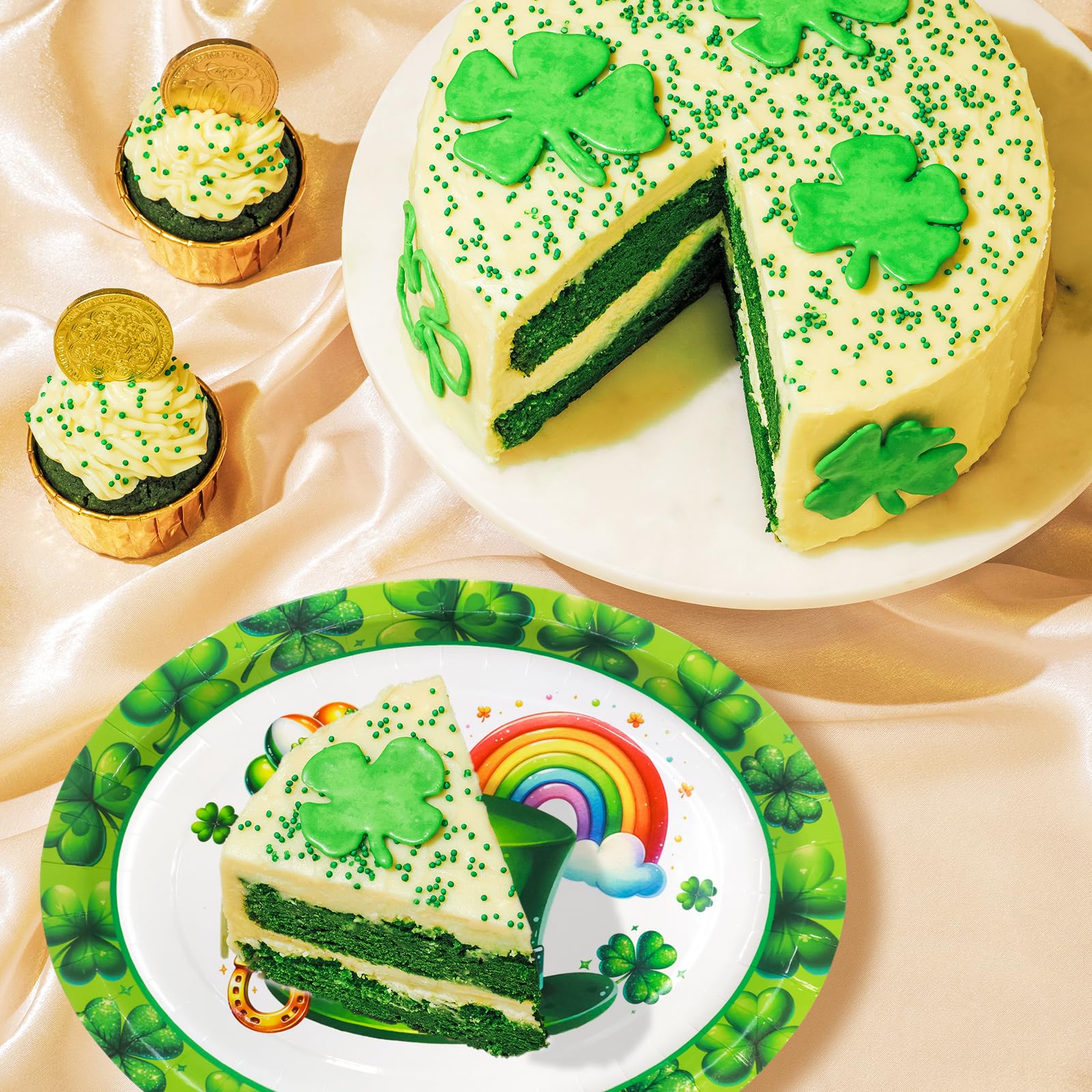 ceiba tree 30pcs St. Patrick's Day Oval Paper Plates Shamrock Green Disposable Plates Tableware Happy St. Patrick's Day Party Dinner Supplies - Image 4