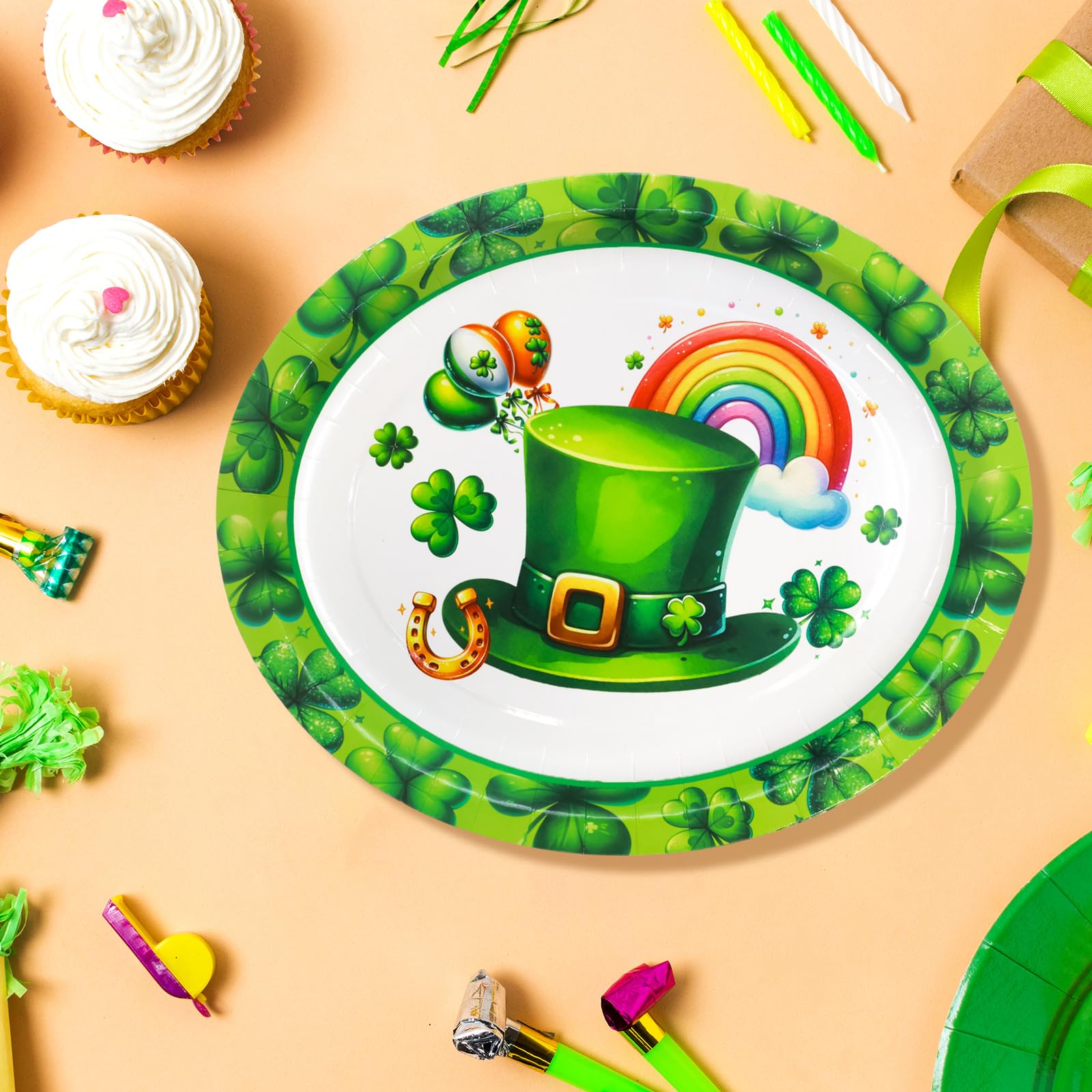 ceiba tree 30pcs St. Patrick's Day Oval Paper Plates Shamrock Green Disposable Plates Tableware Happy St. Patrick's Day Party Dinner Supplies - Image 5