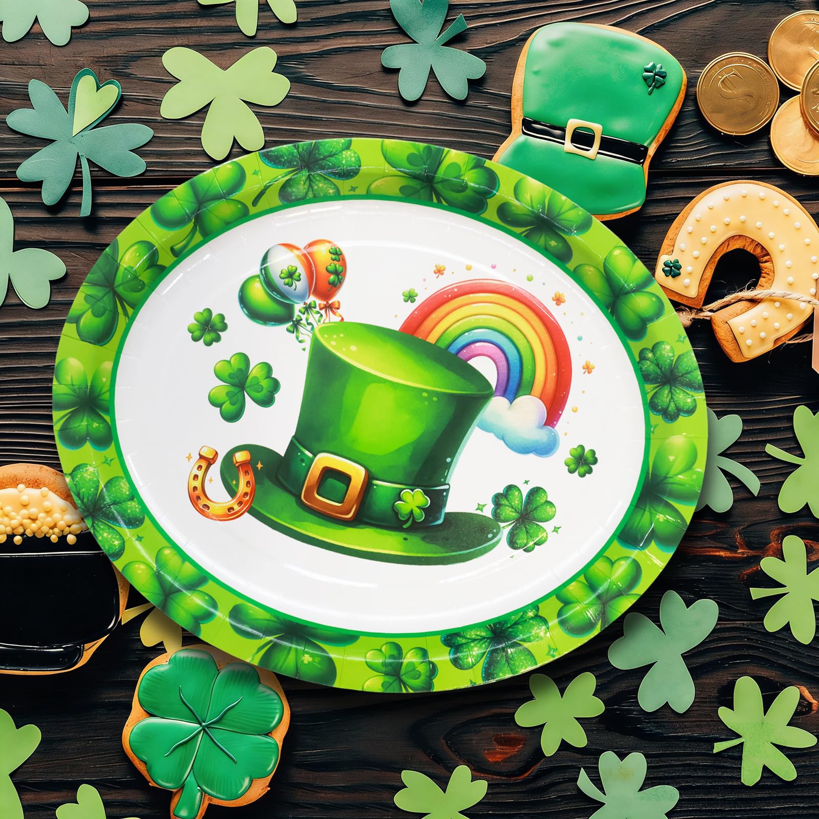 ceiba tree 30pcs St. Patrick's Day Oval Paper Plates Shamrock Green Disposable Plates Tableware Happy St. Patrick's Day Party Dinner Supplies - Image 6