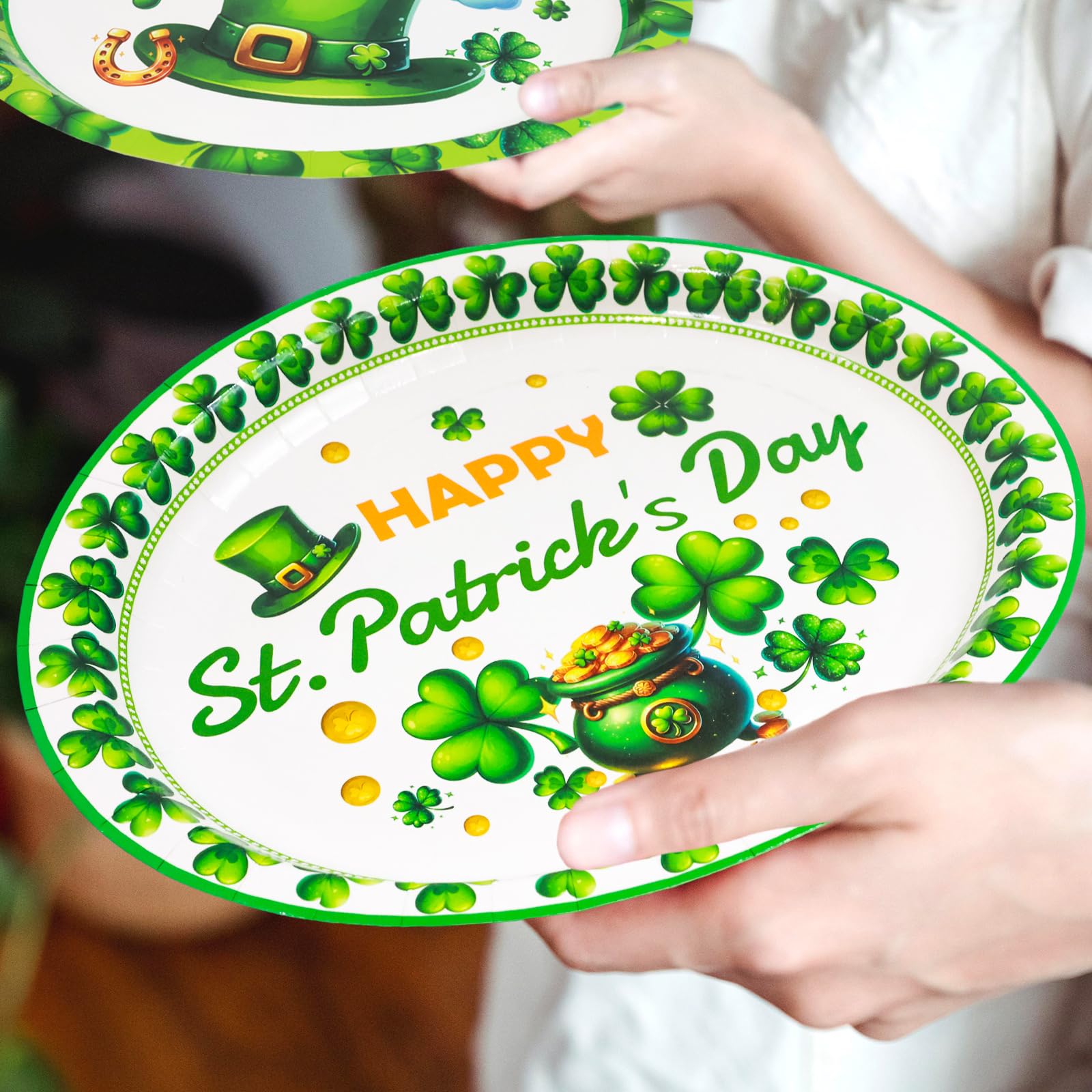 ceiba tree 30pcs St. Patrick's Day Oval Paper Plates Shamrock Green Disposable Plates Tableware Happy St. Patrick's Day Party Dinner Supplies - Image 7