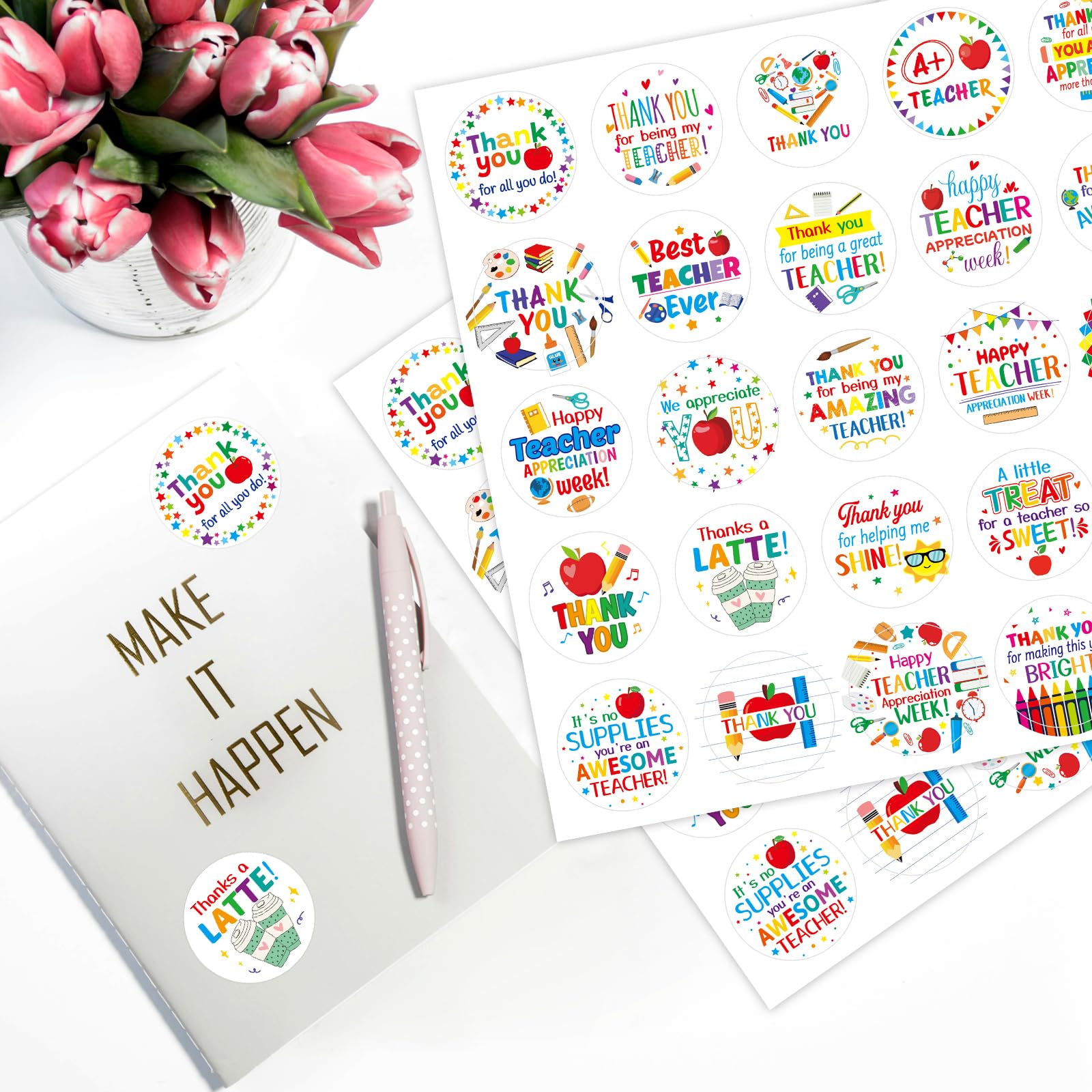 Ceiba Tree 375Pcs Thank You Teacher Label Stickers 1.5 Inch Teachers Appreciation Week Gifts Stickers for Envelope Seal Greeting Cards Boxes Bags Party Favor Decorations - Image 4