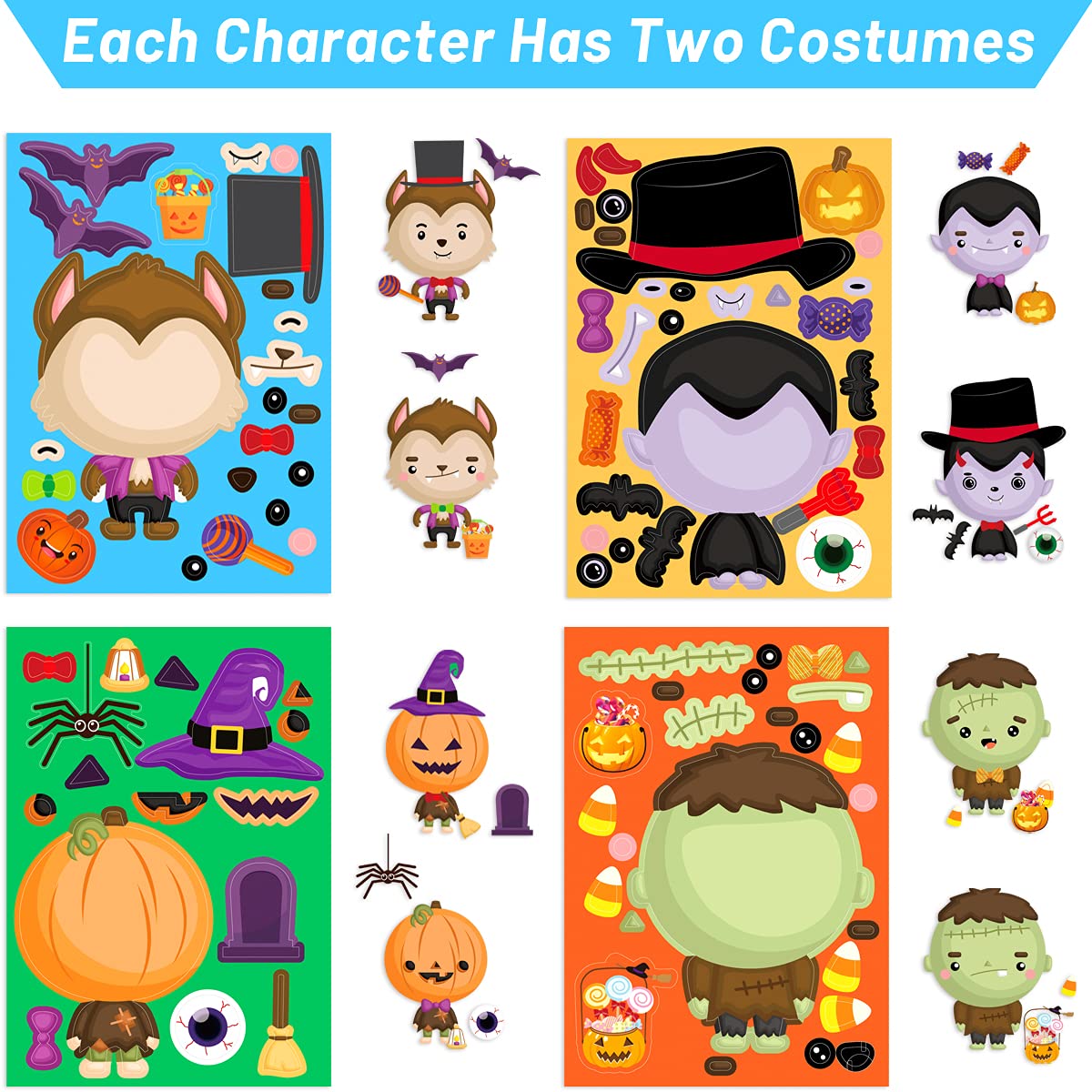 Ceiba Tree 48 Pcs Make Your Own Halloween Sticker Sheets for Kids Home Classroom Party Favor Games Art Craft School Rewards - Image 3