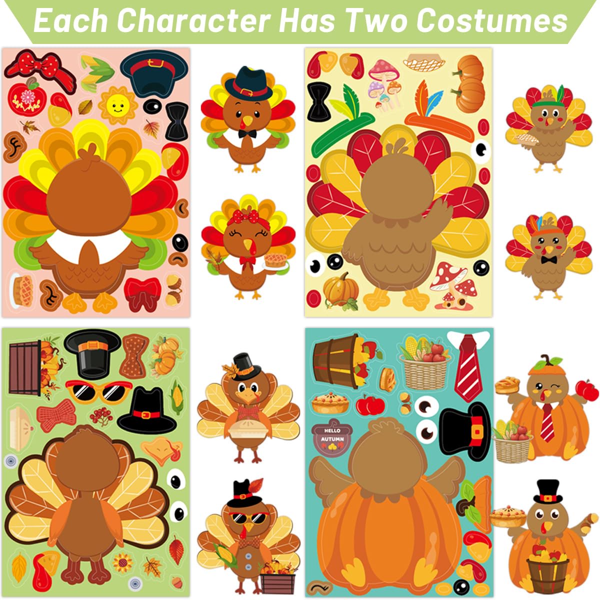 Ceiba Tree 48 Pcs Turkey Stickers Make Your Own Turkey Sticker Sheets Thanksgiving Stickers Home Classroom Party Favor Art Craft School Rewards - Image 4