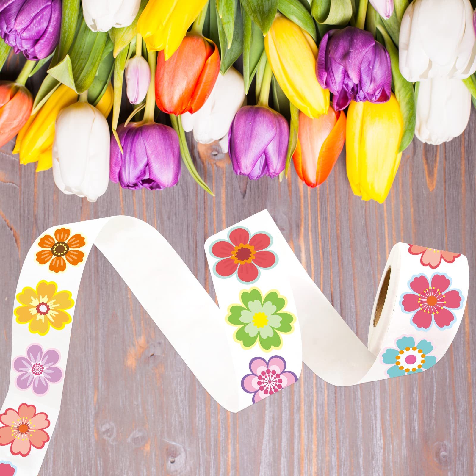 Ceiba Tree 500pcs Flower Stickers for Kids Spring Summer Roll Sticker for Envelopes Cards Party Supply Decoration - Image 5