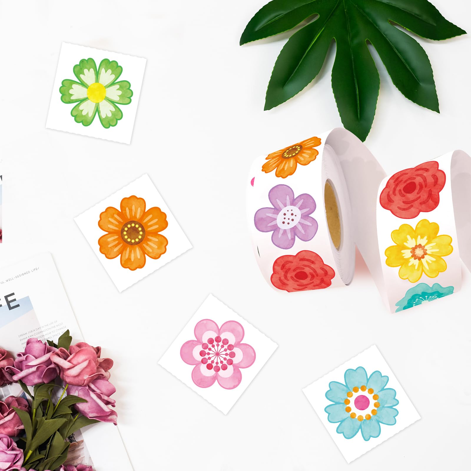 Ceiba Tree 500pcs Flower Stickers Watercolor Spring Floral Roll Sticker for Envelopes Cards Party Supply Classroom Decoration - Image 6