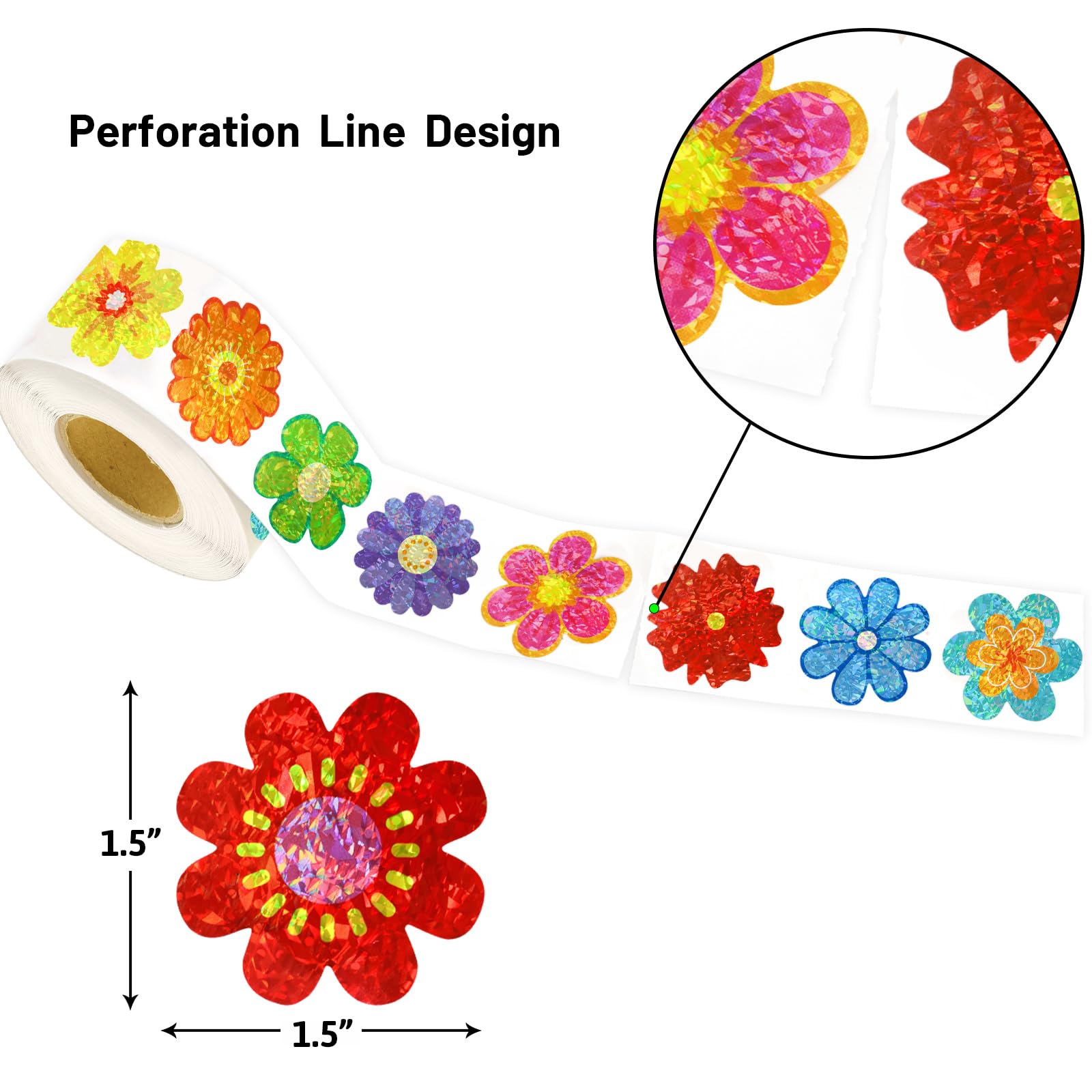 Ceiba Tree 500Pcs Glitter Flower Stickers Roll for Kids Spring Foil Shiny Floral Labels Sticker for Envelopes Cards Spring Summer Party Supply Decoration Teacher Reward - Image 3