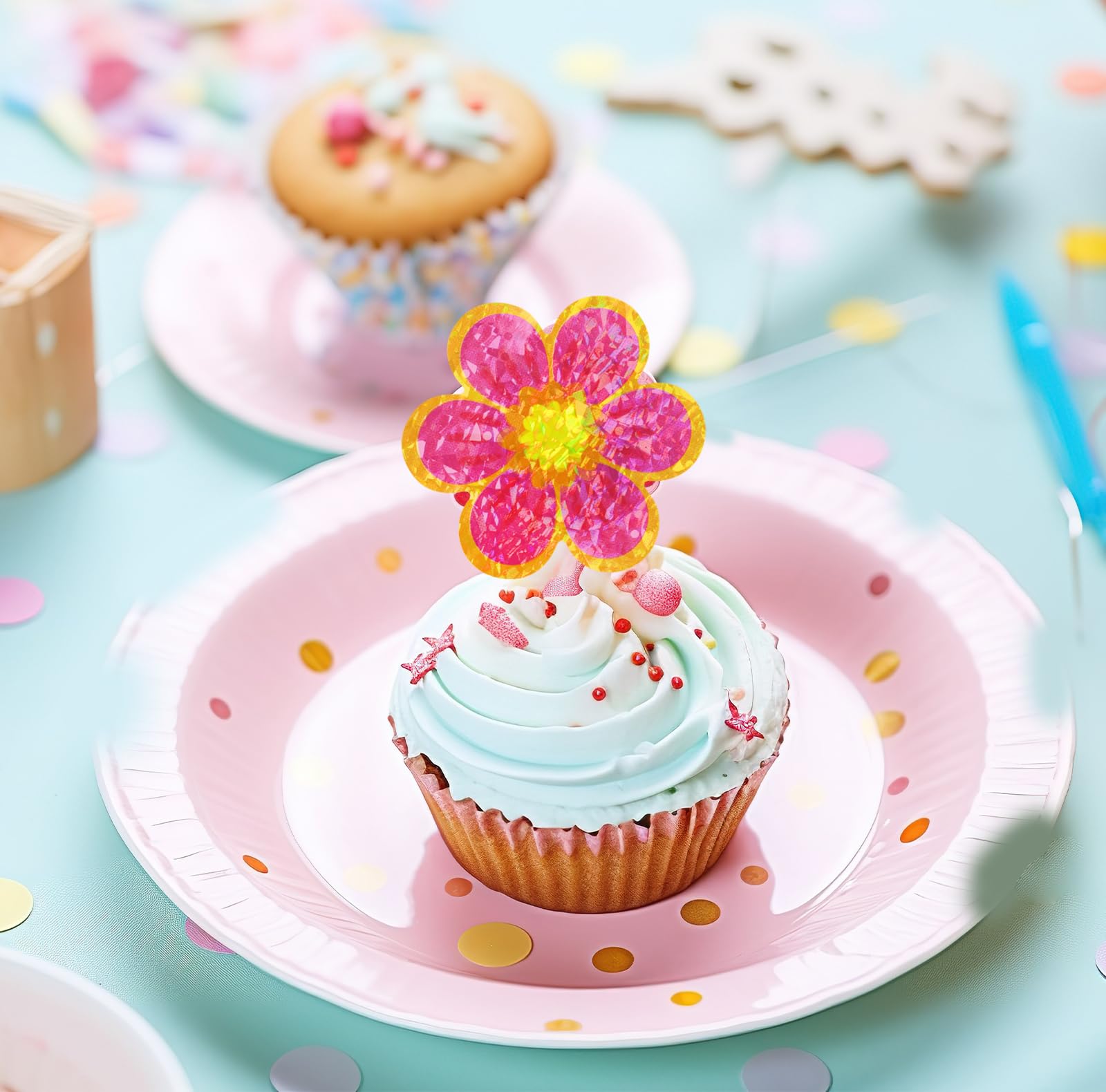 Ceiba Tree 500Pcs Glitter Flower Stickers Roll for Kids Spring Foil Shiny Floral Labels Sticker for Envelopes Cards Spring Summer Party Supply Decoration Teacher Reward - Image 5