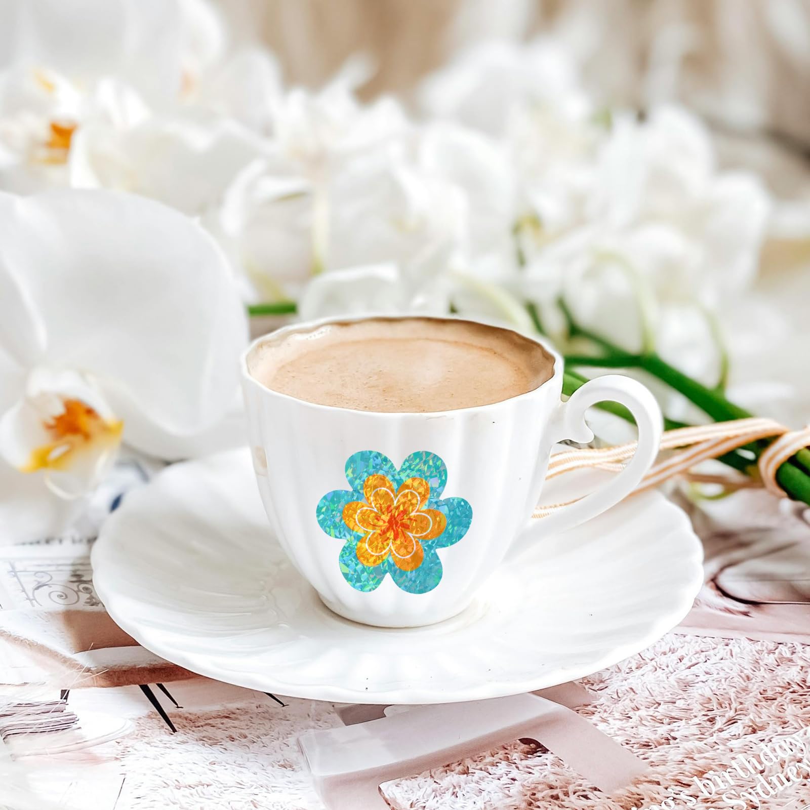 Ceiba Tree 500Pcs Glitter Flower Stickers Roll for Kids Spring Foil Shiny Floral Labels Sticker for Envelopes Cards Spring Summer Party Supply Decoration Teacher Reward - Image 6