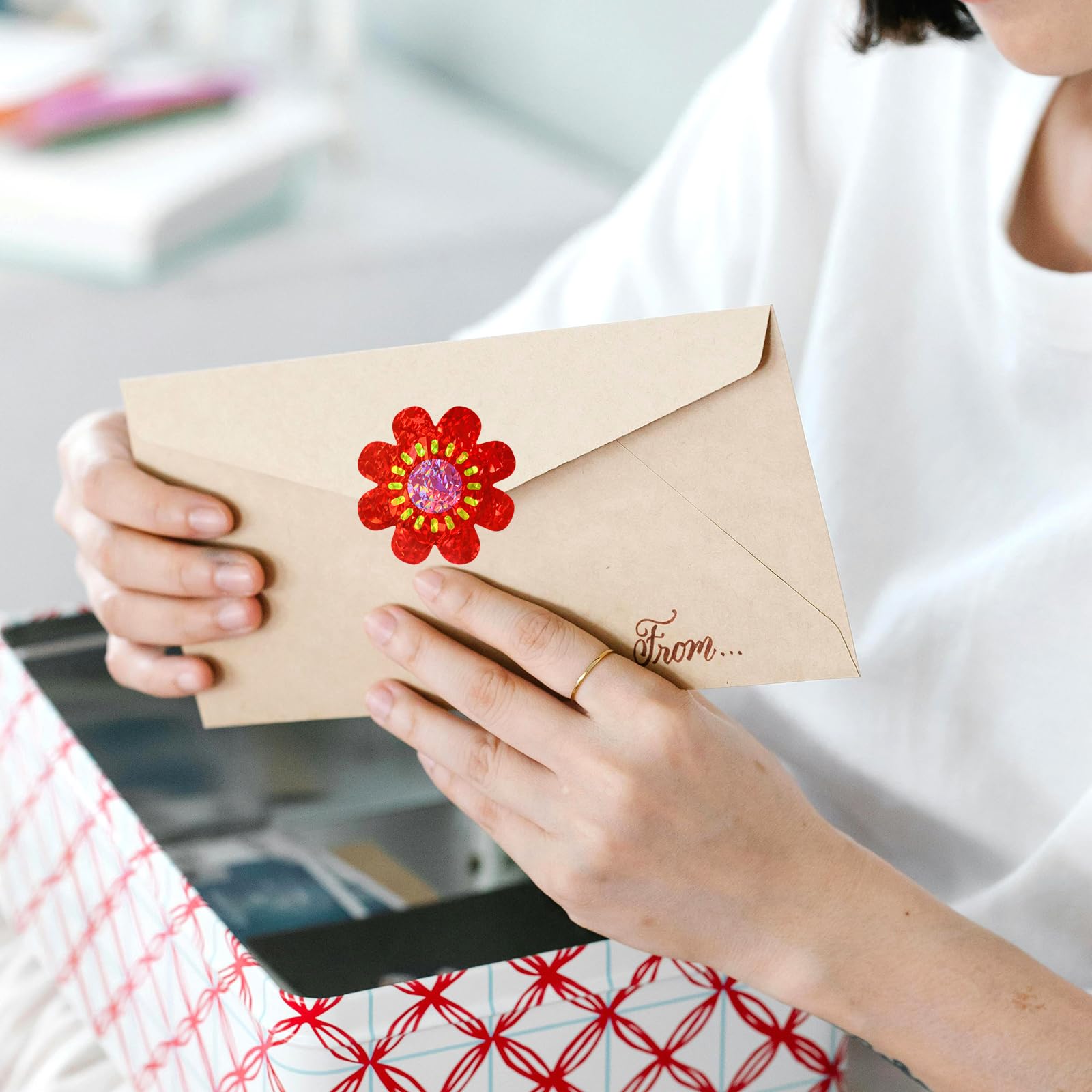 Ceiba Tree 500Pcs Glitter Flower Stickers Roll for Kids Spring Foil Shiny Floral Labels Sticker for Envelopes Cards Spring Summer Party Supply Decoration Teacher Reward - Image 8