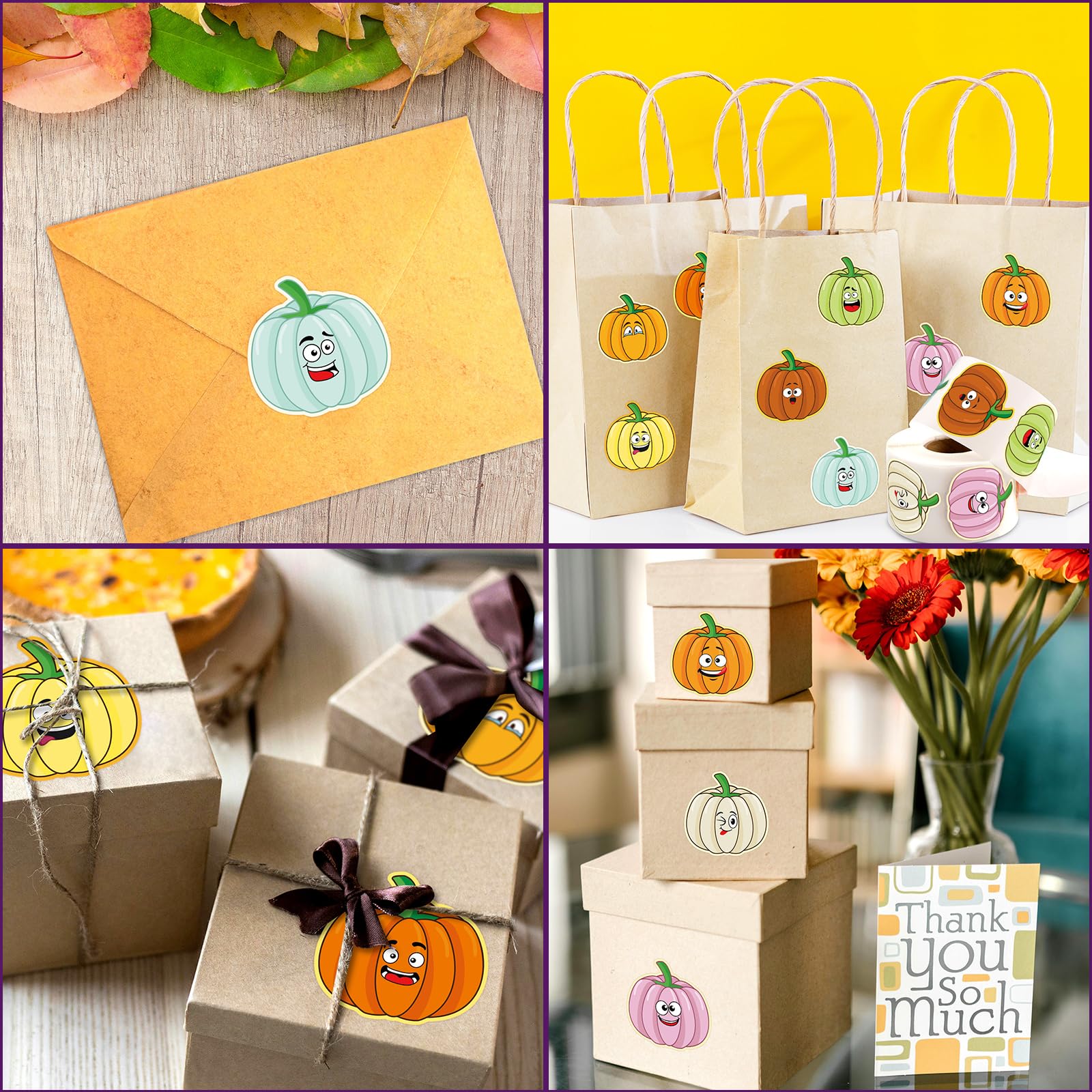 Ceiba Tree 500Pcs Thanksgiving Stickers Pumpkin Shaped Sticker Roll for Kids Self Adhesive Sealing Labels Fall Halloween Autumn Party Supplies - Image 4