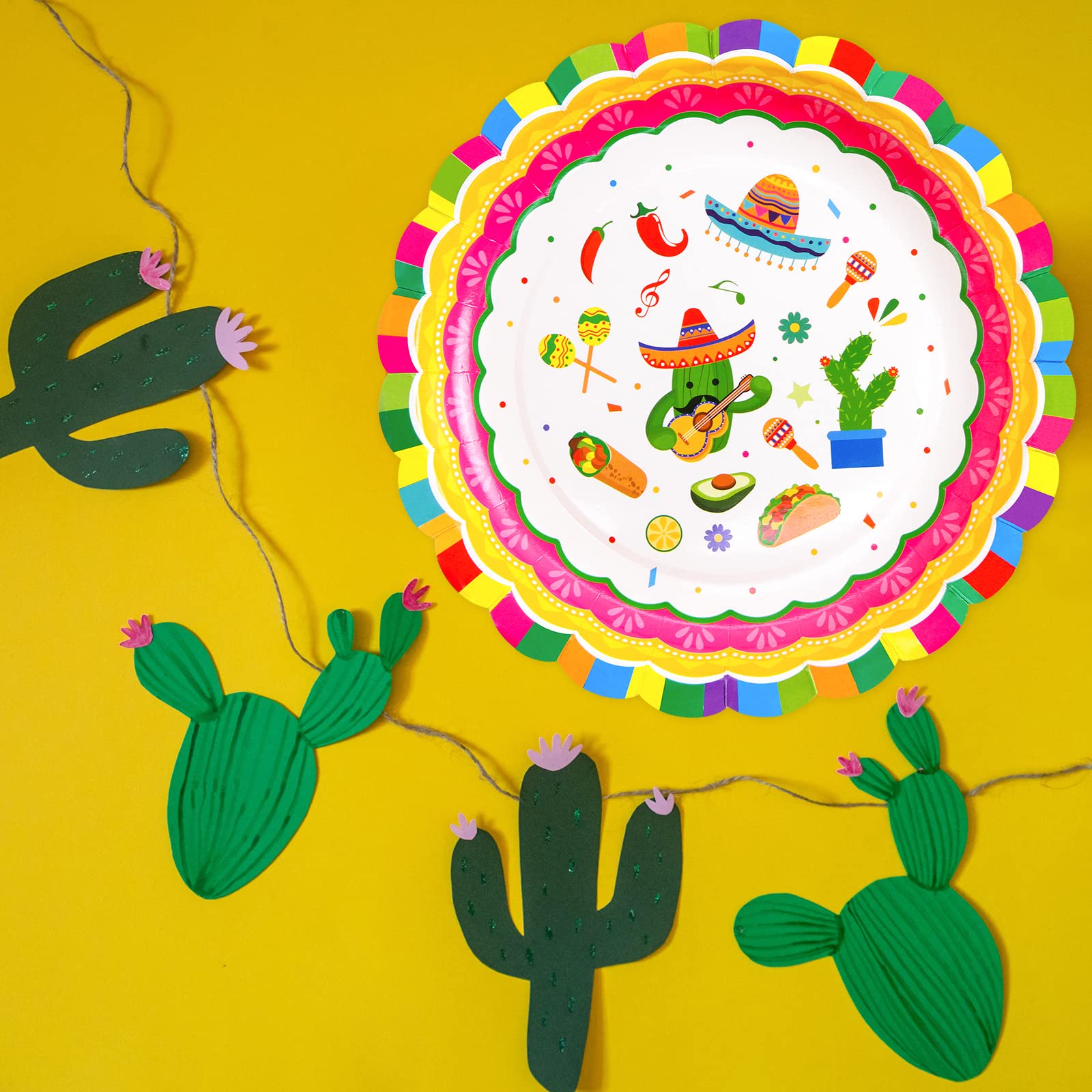 ceiba tree 50Pcs Mexican Fiesta Paper Plates Cinco de Mayo Disposable 9 Inch Fiesta Dinner Dessert Plates Pinata Mexico Taco Dinner Dance Party Tableware Decorations Supplies - Image 4