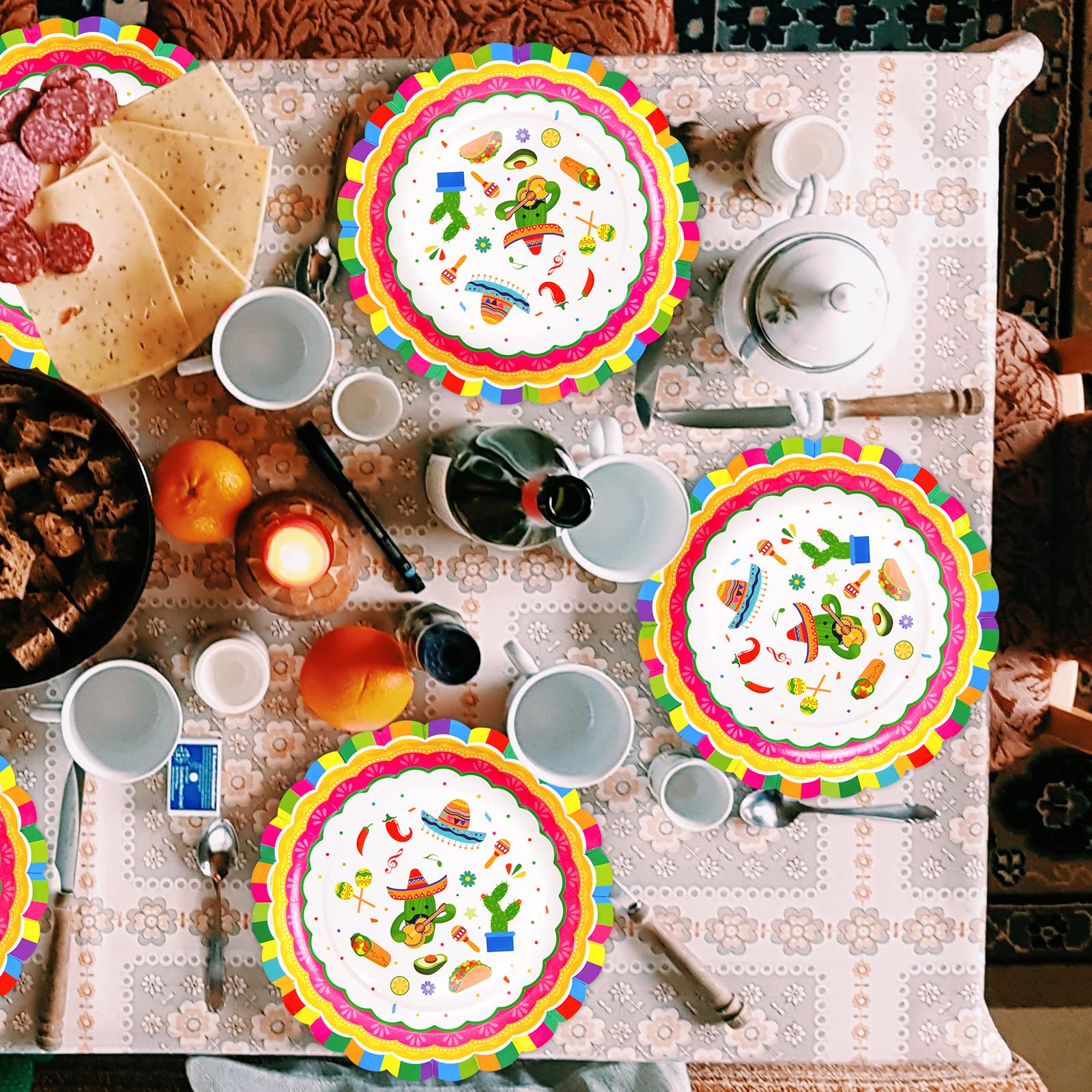 ceiba tree 50Pcs Mexican Fiesta Paper Plates Cinco de Mayo Disposable 9 Inch Fiesta Dinner Dessert Plates Pinata Mexico Taco Dinner Dance Party Tableware Decorations Supplies - Image 6