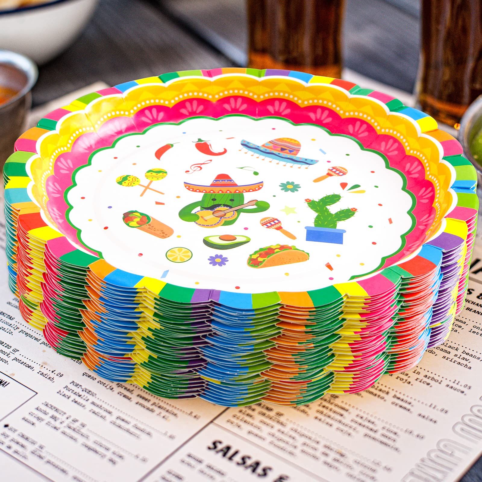 ceiba tree 50Pcs Mexican Fiesta Paper Plates Cinco de Mayo Disposable 9 Inch Fiesta Dinner Dessert Plates Pinata Mexico Taco Dinner Dance Party Tableware Decorations Supplies - Image 7