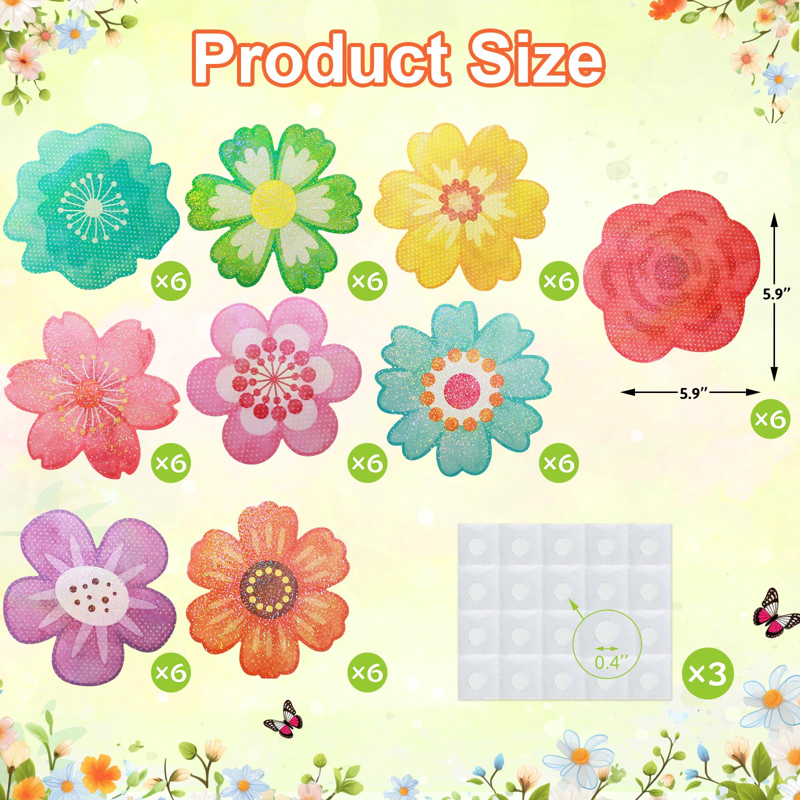 Ceiba Tree 54Pcs Flower Cutouts Glitter Watercolor Flowers Bulletin Board Decorations Spring Floral Cut-Outs for Party Home Classroom Back to School Decor - Image 3