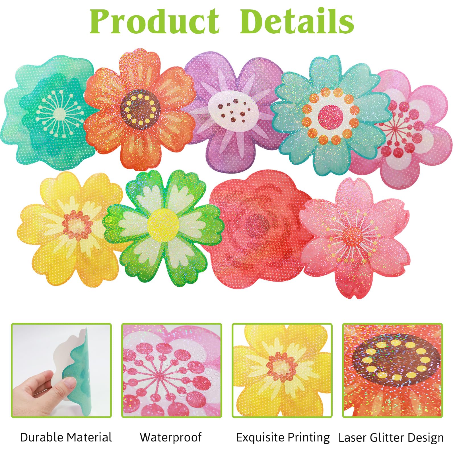 Ceiba Tree 54Pcs Flower Cutouts Glitter Watercolor Flowers Bulletin Board Decorations Spring Floral Cut-Outs for Party Home Classroom Back to School Decor - Image 4