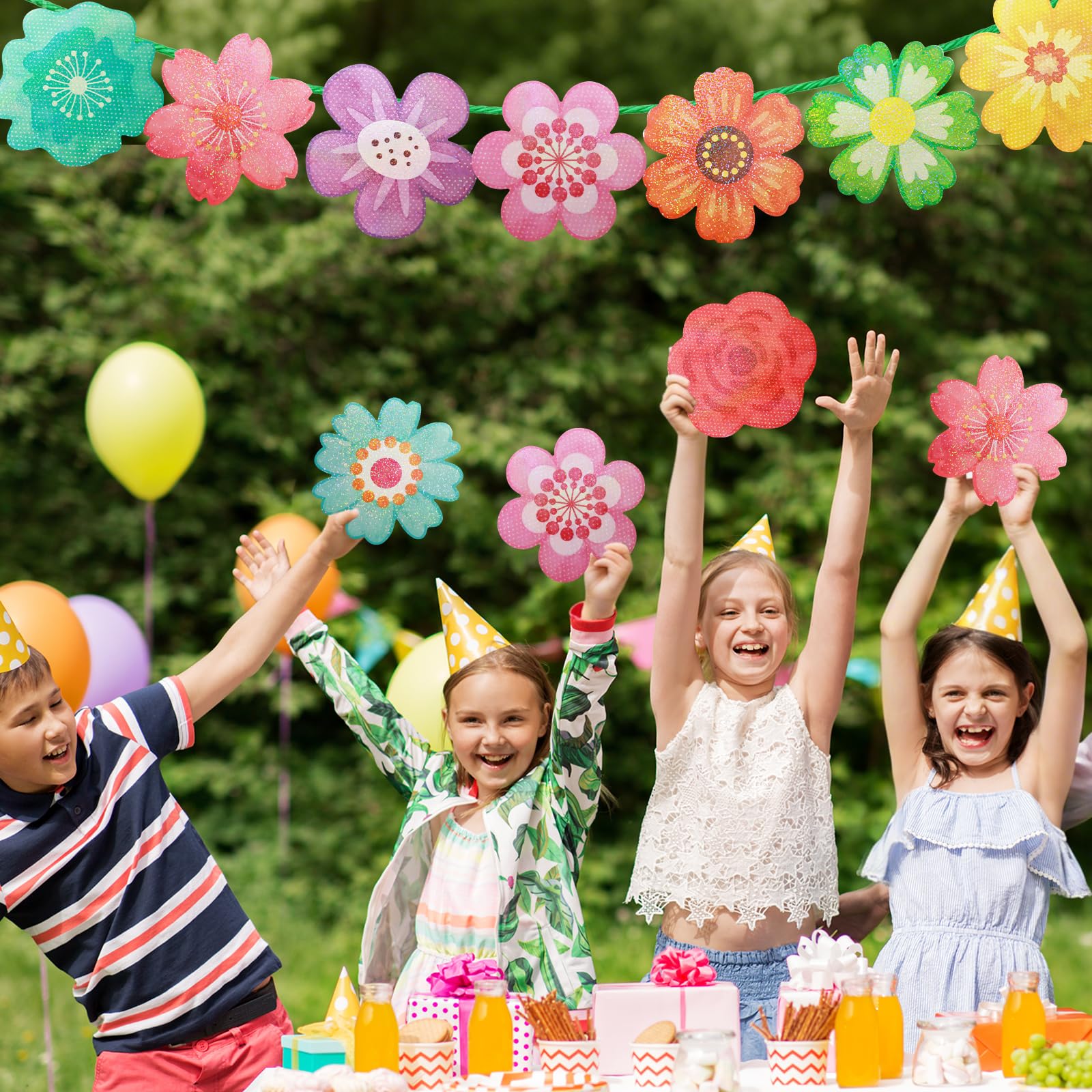 Ceiba Tree 54Pcs Flower Cutouts Glitter Watercolor Flowers Bulletin Board Decorations Spring Floral Cut-Outs for Party Home Classroom Back to School Decor - Image 6