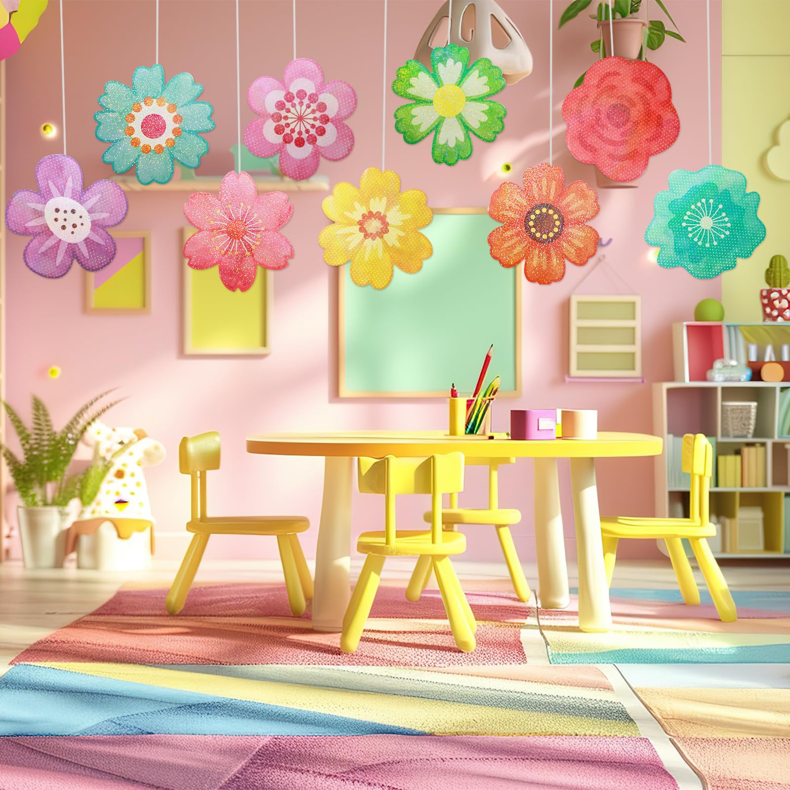 Ceiba Tree 54Pcs Flower Cutouts Glitter Watercolor Flowers Bulletin Board Decorations Spring Floral Cut-Outs for Party Home Classroom Back to School Decor - Image 7