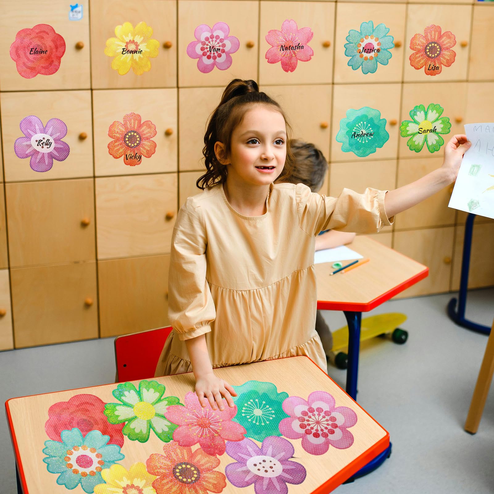 Ceiba Tree 54Pcs Flower Cutouts Glitter Watercolor Flowers Bulletin Board Decorations Spring Floral Cut-Outs for Party Home Classroom Back to School Decor - Image 8