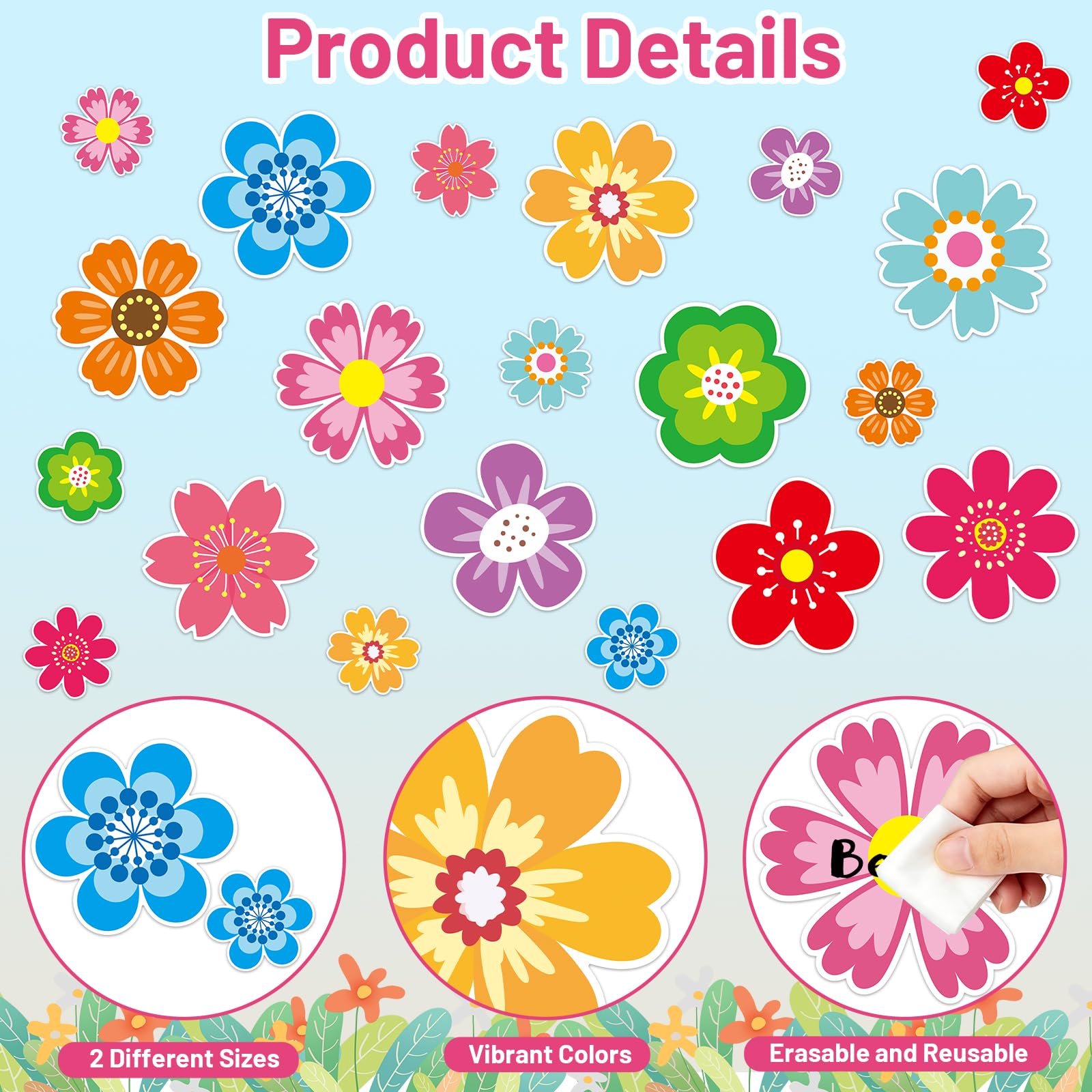 Ceiba Tree 60Pcs Flower Cutouts 5inch and 3inch Colorful Flowers Spring Cut-Outs Bulletin Board Decorations for Party Home Classroom Back to School Decor - Image 3