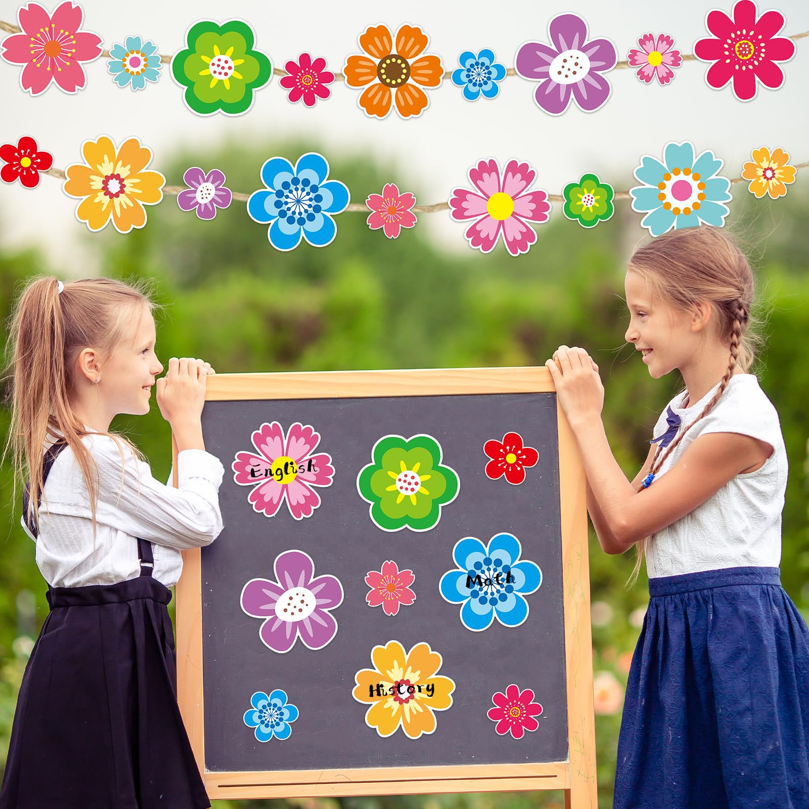 Ceiba Tree 60Pcs Flower Cutouts 5inch and 3inch Colorful Flowers Spring Cut-Outs Bulletin Board Decorations for Party Home Classroom Back to School Decor - Image 5