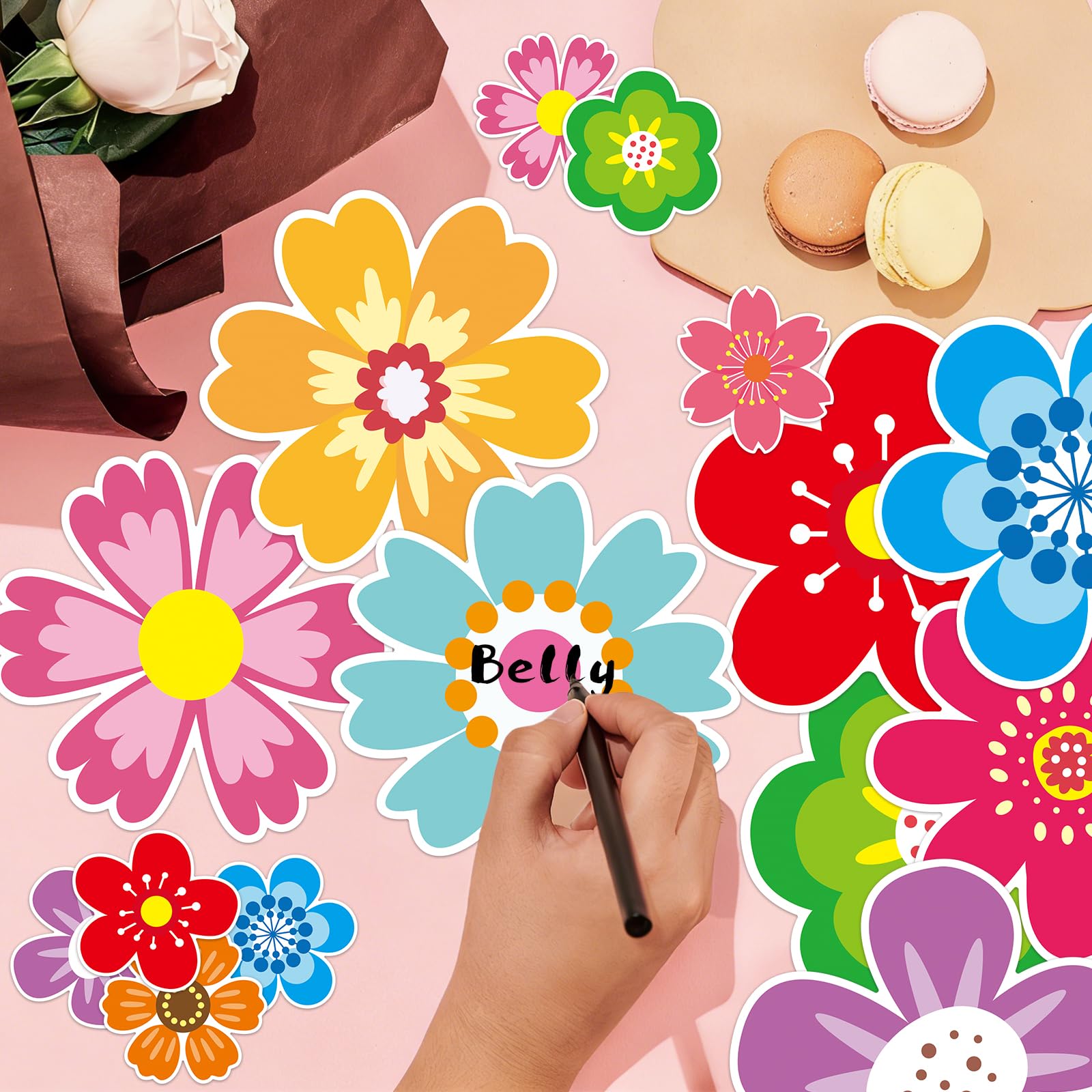 Ceiba Tree 60Pcs Flower Cutouts 5inch and 3inch Colorful Flowers Spring Cut-Outs Bulletin Board Decorations for Party Home Classroom Back to School Decor - Image 8