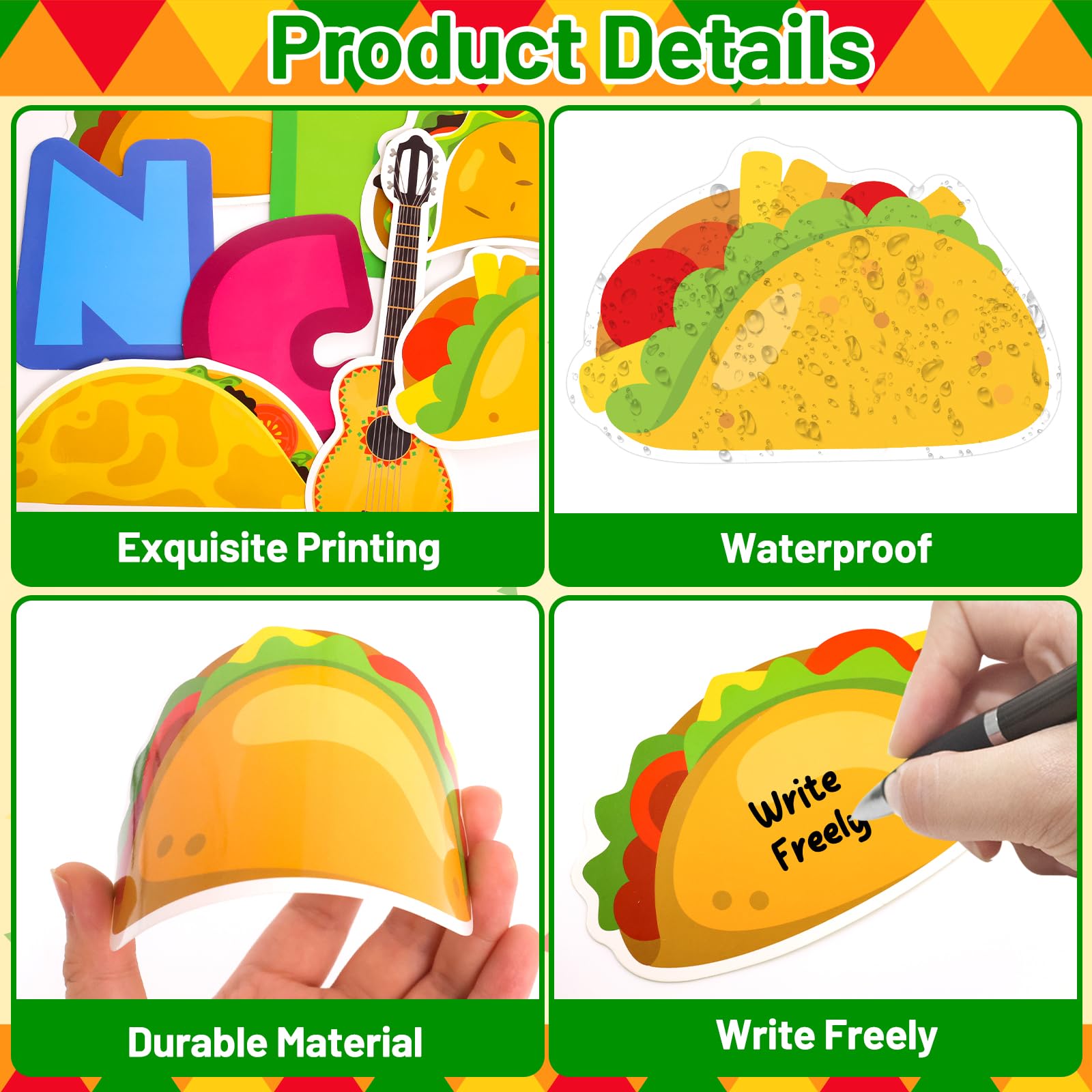 Ceiba Tree 60Pcs Mexican Fiesta Bulletin Board Decorations Fiesta Taco Decor Cinco de Mayo Taco Cutouts Taco’ Bout an Awesome Class Cut-Outs Classroom Decoration for Wall Door Fiesta Party Supplies - Image 3