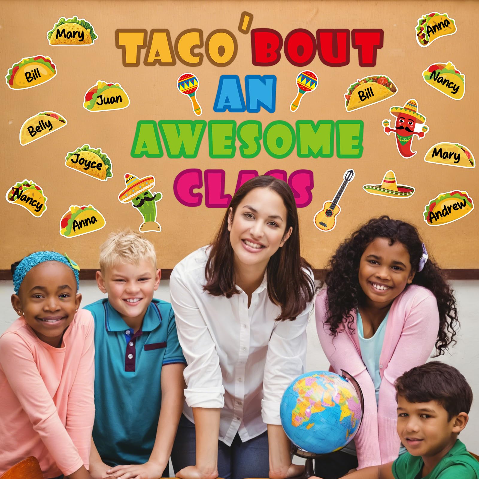 Ceiba Tree 60Pcs Mexican Fiesta Bulletin Board Decorations Fiesta Taco Decor Cinco de Mayo Taco Cutouts Taco’ Bout an Awesome Class Cut-Outs Classroom Decoration for Wall Door Fiesta Party Supplies - Image 6
