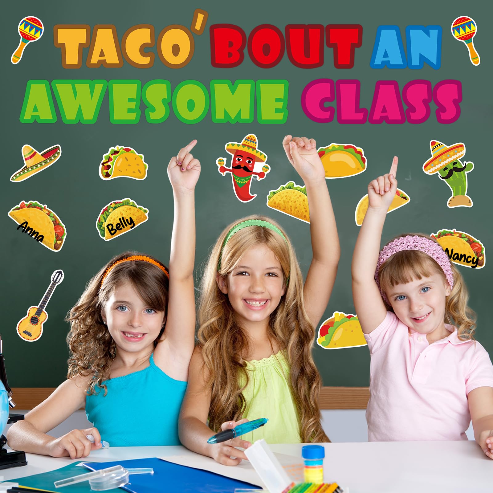 Ceiba Tree 60Pcs Mexican Fiesta Bulletin Board Decorations Fiesta Taco Decor Cinco de Mayo Taco Cutouts Taco’ Bout an Awesome Class Cut-Outs Classroom Decoration for Wall Door Fiesta Party Supplies - Image 7