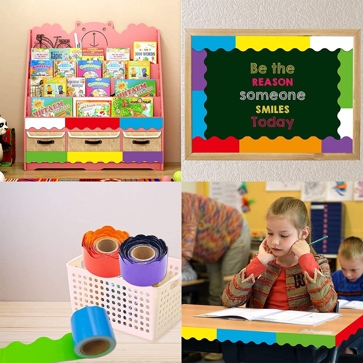 Ceiba Tree Bright Color Bulletin Board Borders Sets Colorful Scalloped Trim Poster Border for Chalkboard Whiteboard Classroom Decorations 144 Feet - Image 7