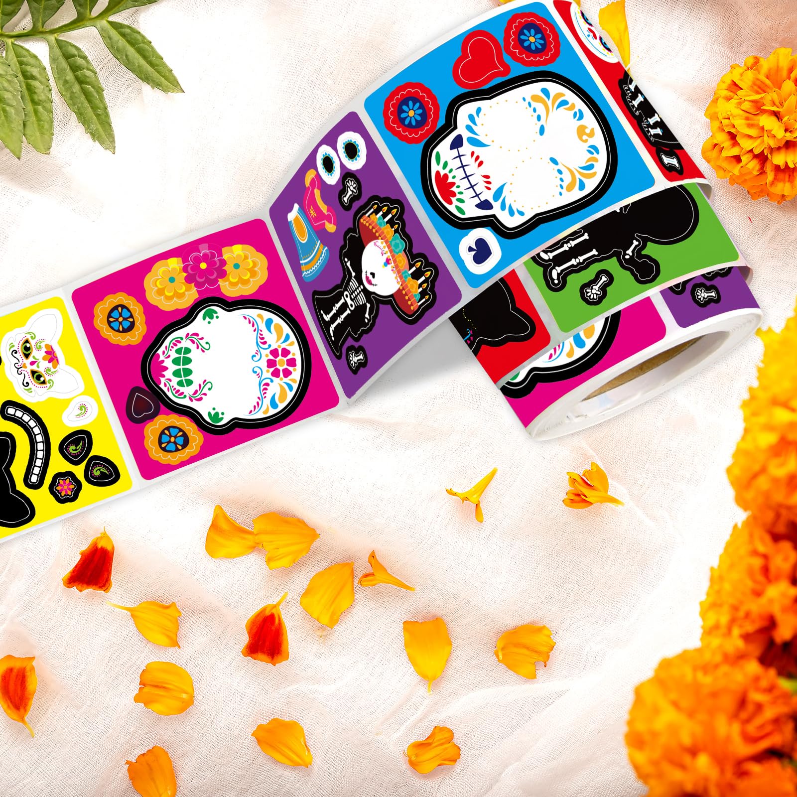Ceiba Tree Day of Dead Stickers for Kids Make A Skull Sticker Rolled Mexican Fiesta Scene Stickers 200Pcs for Classroom Home School Party - Image 5